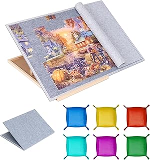 Comprar Tektalk Tablero de Rompecabezas Plegable con Soporte Ajustable de 4 ángulos, Meseta portátil Ligera con Caballete de Madera, Mesa de Rompecabezas Plegable de Fieltro, para hasta 1500 Piezas (Gris)