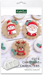 Katy Sue Cute Christmas Characters Silicone Mould for Christmas Cookie, Cake Decorating & Craft. Makes Santa, Reindeer & Snowman 50 Tall x 38 Wide in Millimetres for Fondant, Air Dry & Polymer Clay