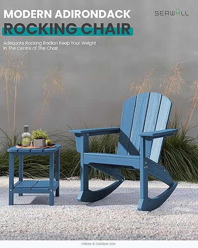 Miniatura 7 de SERWALL Modern - Juego de 2 sillas mecedoras Adirondack de polietileno de alta densidad para todo tipo de clima, para piscina, césped, jardín,