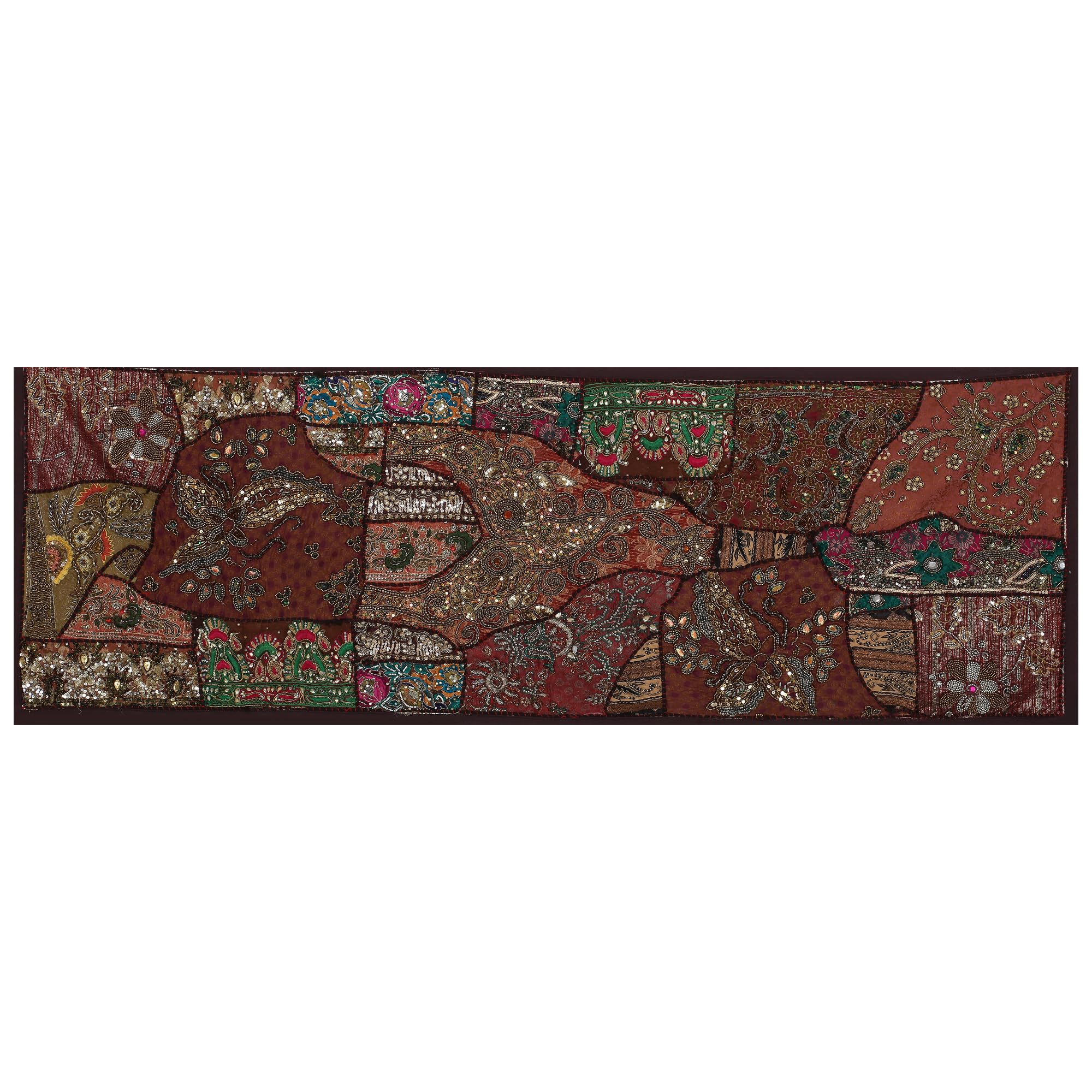 Sophia-Art Ethnic Cotton Decorative Indian Dinning Art Table Patchwork Beads Embroidered Room Handmade Decor Cloth Table Runner (Brown, 16" x 60")