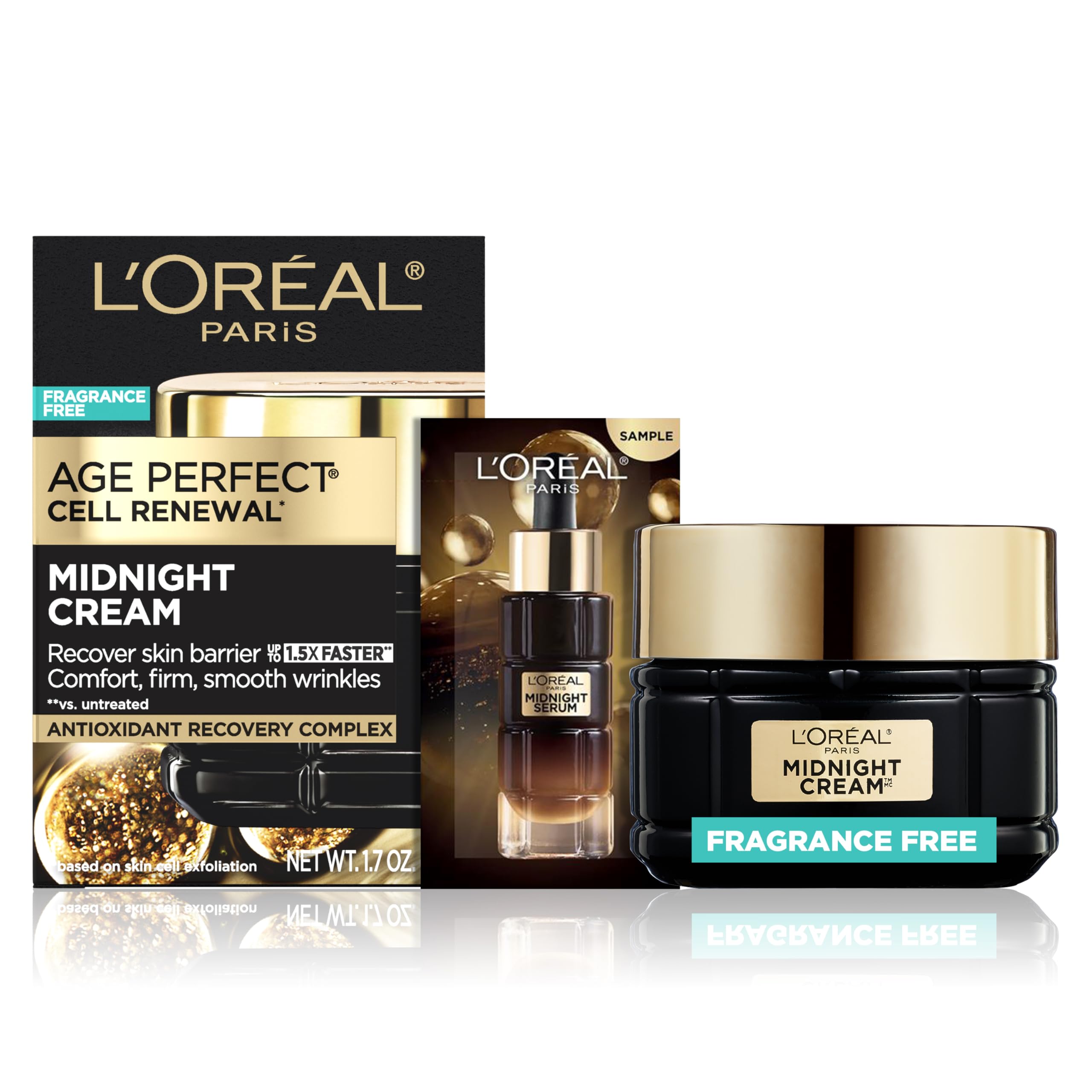 L'Oreal Paris Age Perfect Anti-Aging Midnight Face Cream, Fragrance-Free Face Moisturizer with Antioxidants to Reduce Wrinkles and Firm Skin, 1.7oz +