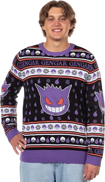 Mad Engine Pokemon Character Design Mens Pullover Crewneck Adult Ugly Sweater for Christmas