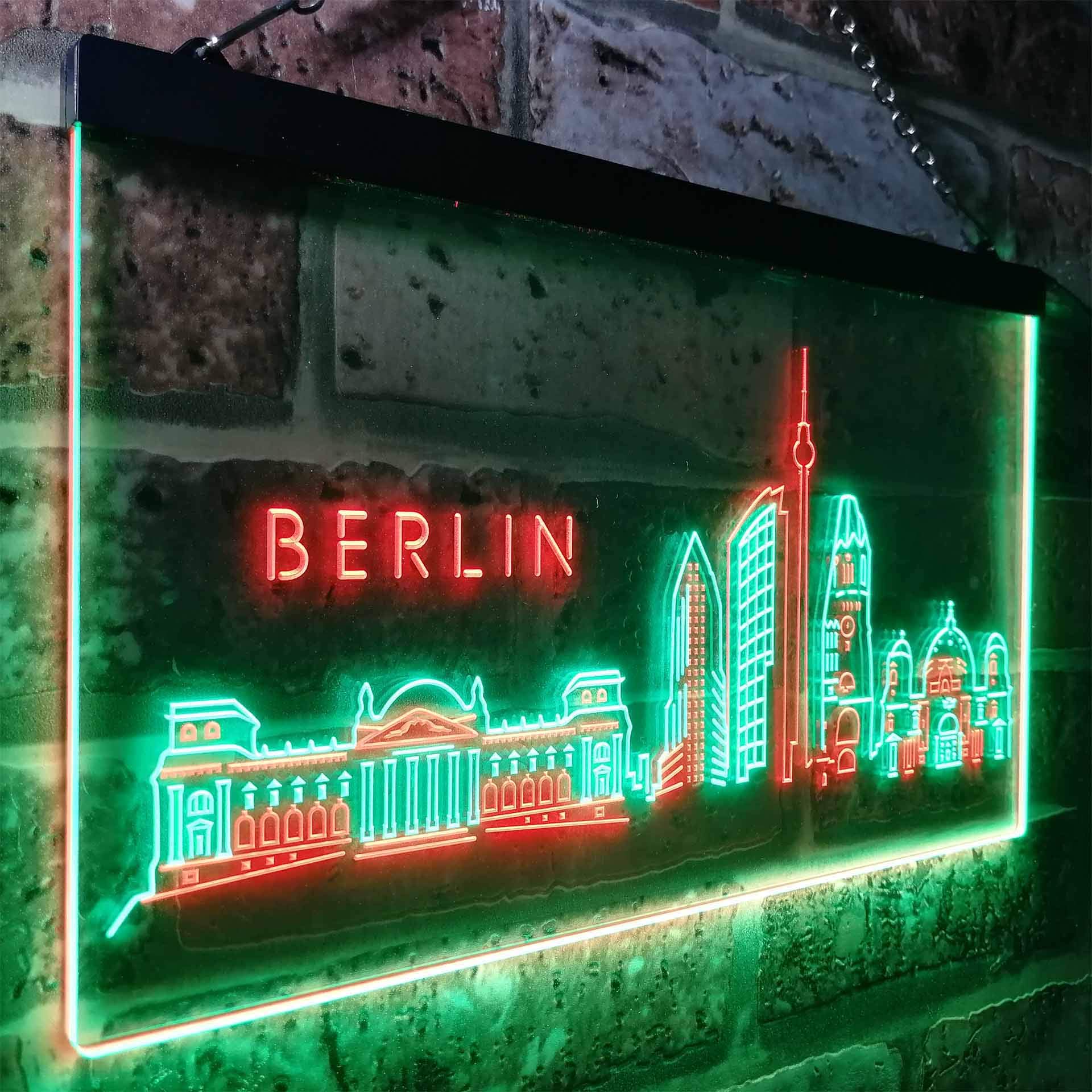 ADVPRO Berlin City Skyline Silhouette Dual Color LED Enseigne Lumineuse Neon Sign Vert et Rouge 600 x 400mm st6s64-i3273-gr
