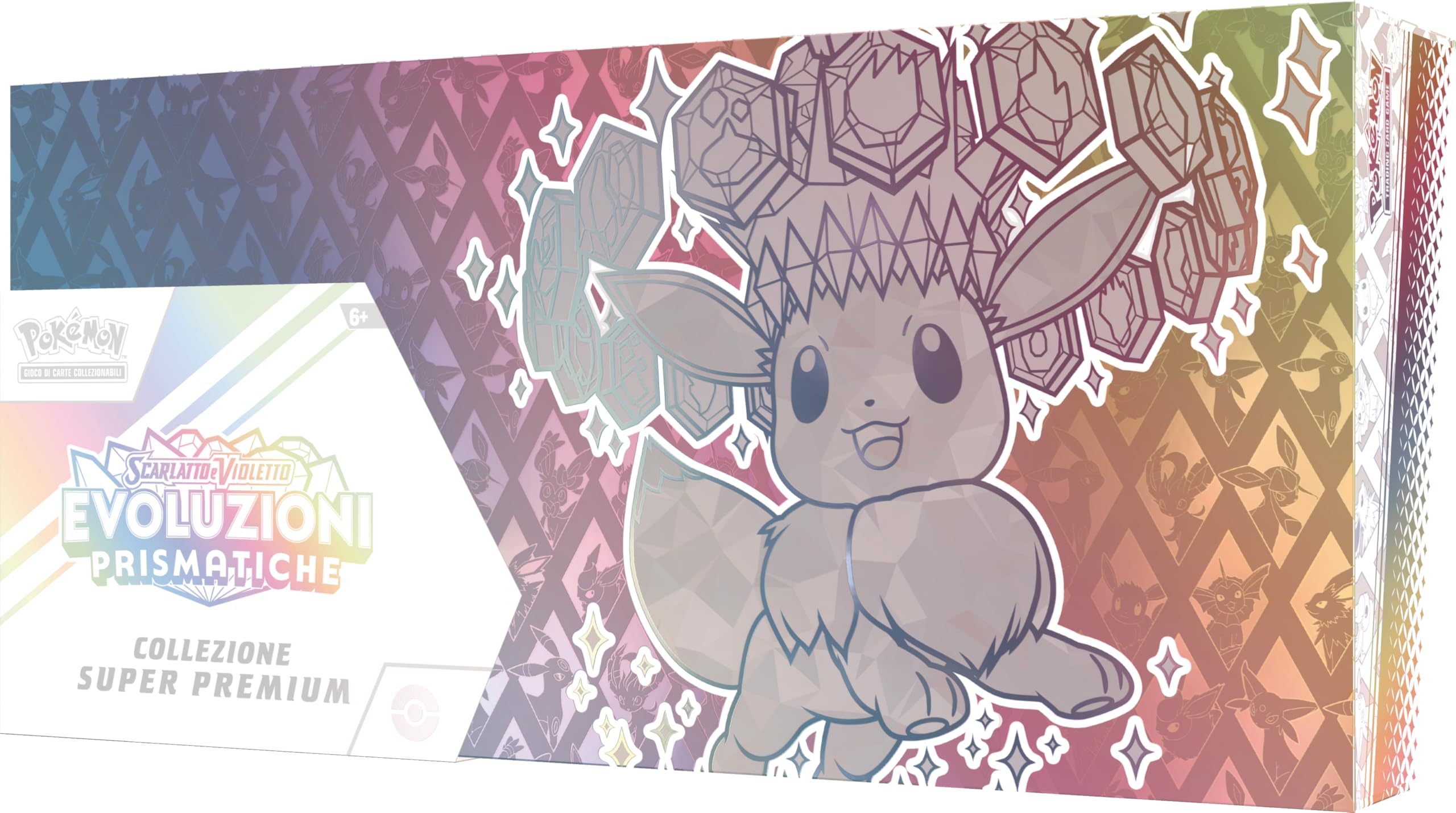 Pokémon GCC: collezione super premium Scarlatto e Violetto - Evoluzioni Prismatiche - una carta promozionale olografica a figura intera, un morbido portamazzo ispirato a Eevee e 15 buste di espansione