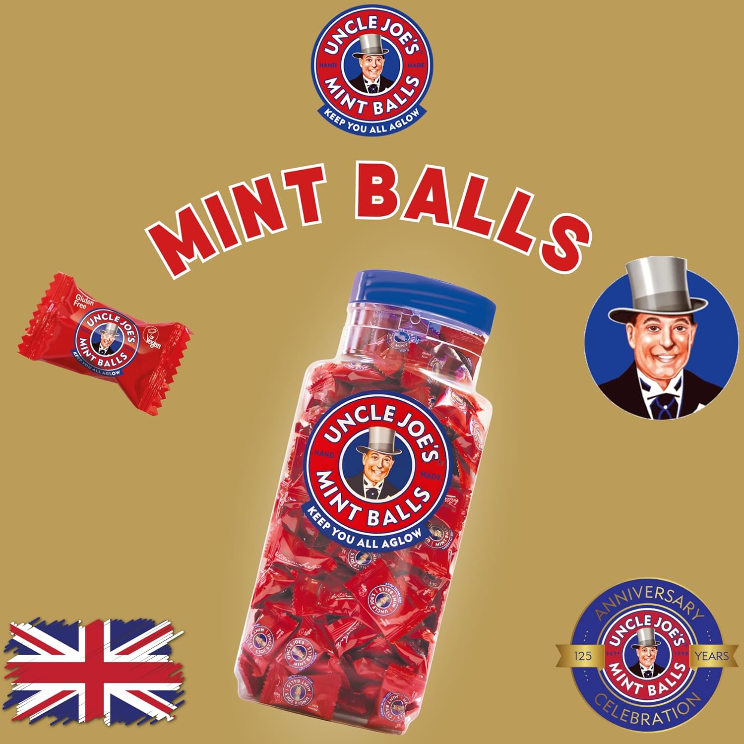 Uncle Joe's Mint Balls | Handcrafted British Candy | with Peppermint Oil | Long Lasting & Breath Refreshing Minty Flavor | Individually Wrapped Hard Candy | 49.38 Oz (1.4kg)
