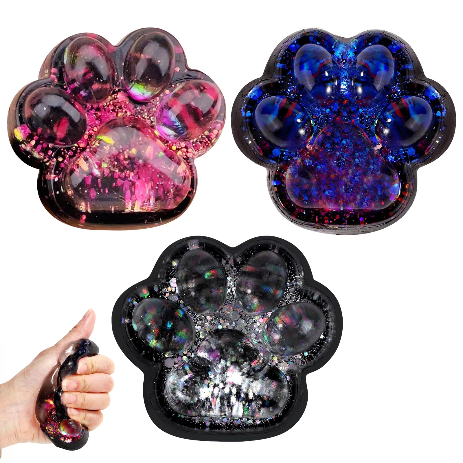 Squishy Katzenpfoten 3er Set - Weiches Stressball Spielzeug 7x6cm Für Kinder & Erwachsene