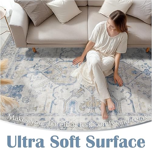 Miniatura 4 de jinchan - Tapete de área lavable de 4 x 6 pies, de pelo bajo, de lana sintética, suave, resistente a las manchas, bohemio, envejecido, vintage,