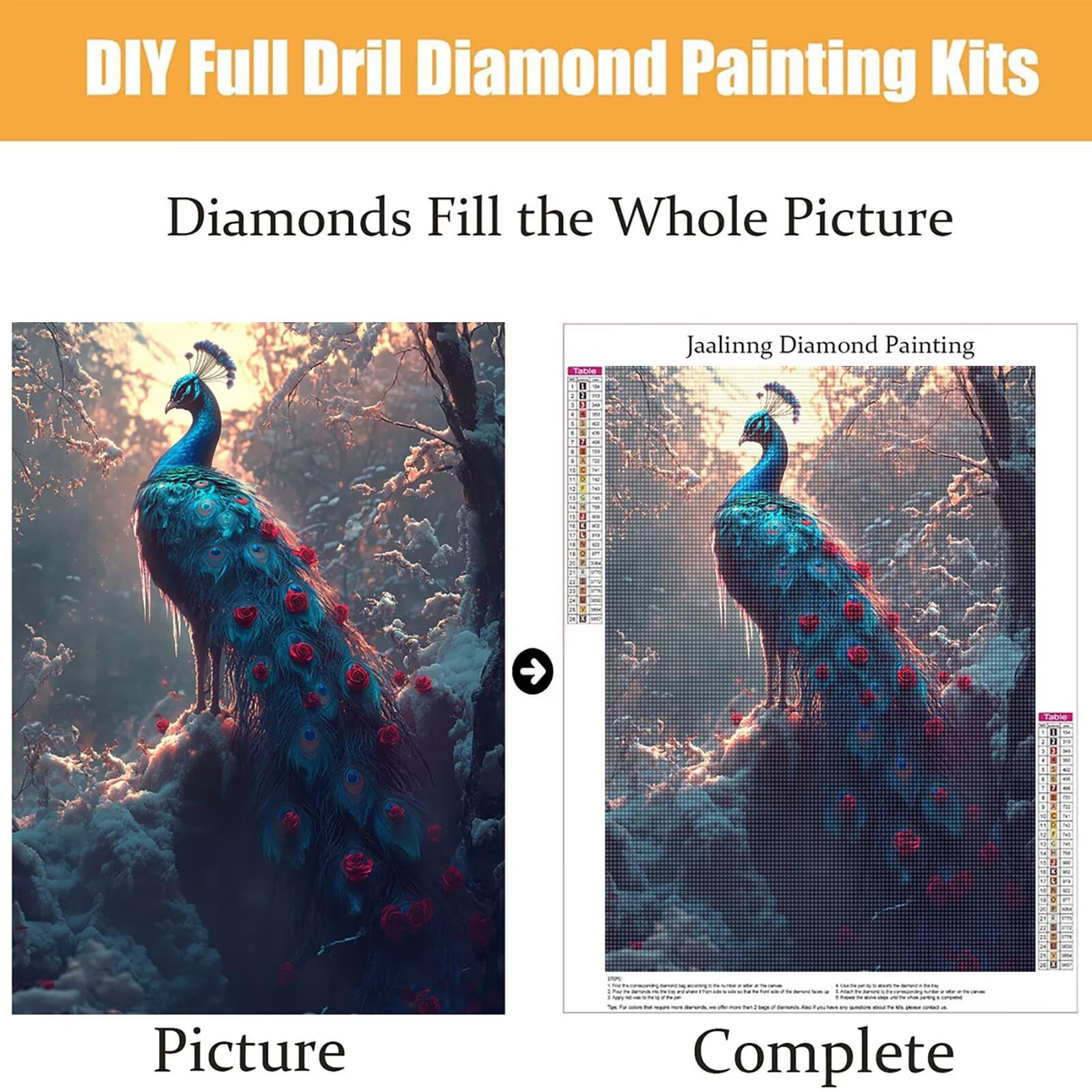 Diamond Painting Kit Completo, Diamond Painting Pavone, 5D Quadrato Pittura Diamante Kit Manualidades Adultos DIY Diamantini Crystal Art Disegni Ricamo Punto Croce Artigianale, 60x90cm Foresta j0-714