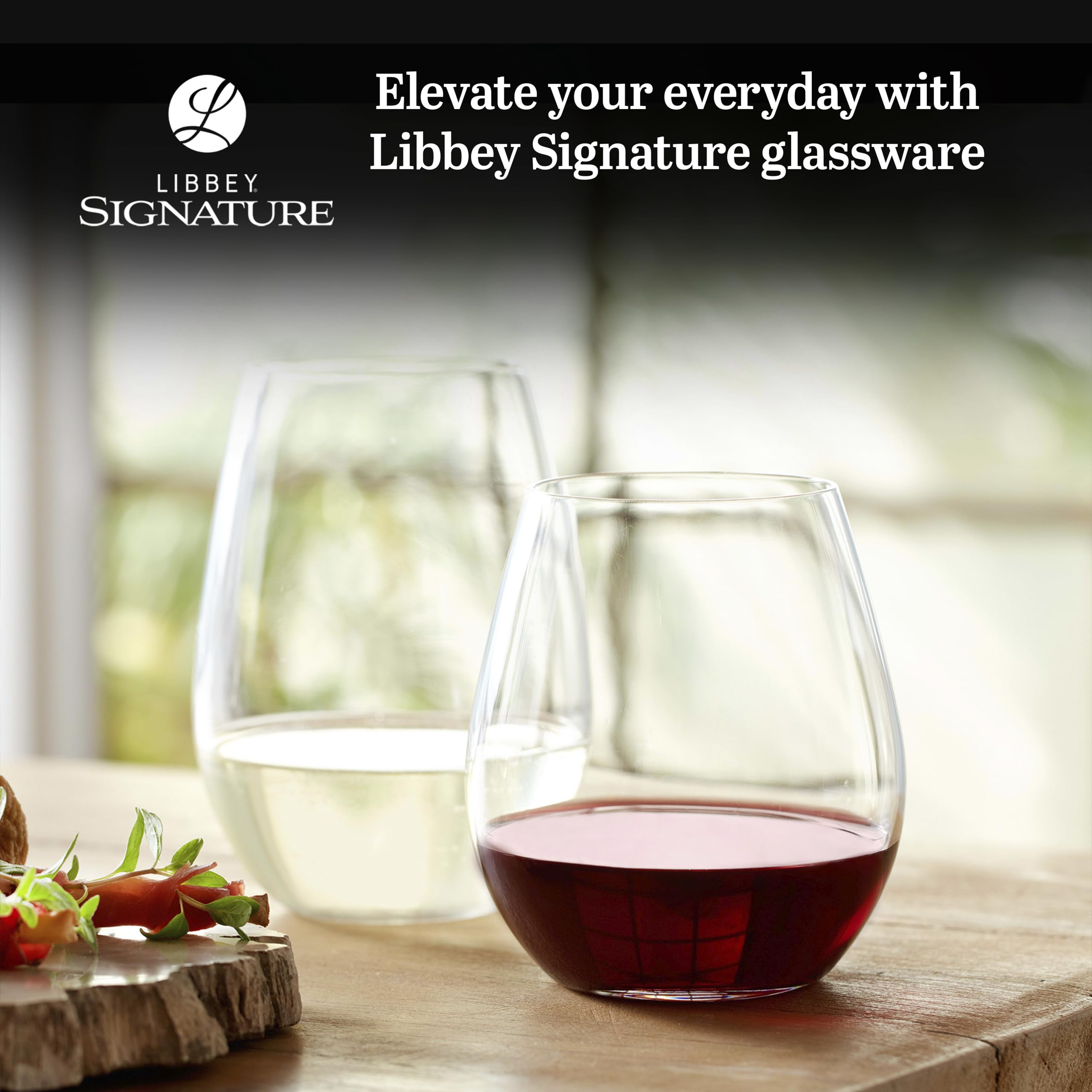 Libbey Signature Rot- und Weißweingläser 12er Set, Elegantes, Spülmaschinenfestes Glas Weingläser, Stiellose Weingläser Set für Geburtstage, Hochzeiten