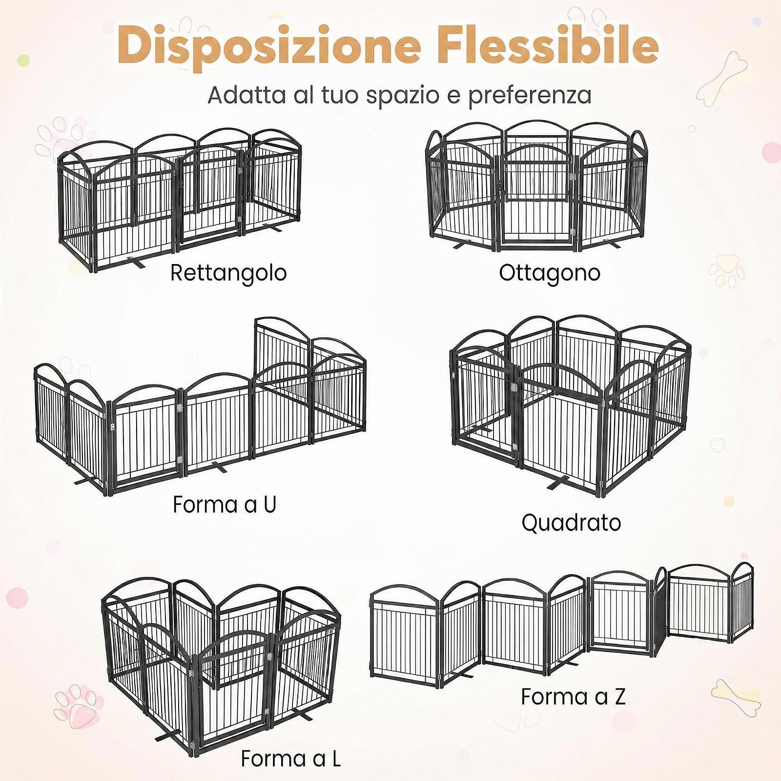 COSTWAY Recinto Pieghevole per Cani a 8 Pannelli, 480 x 81 cm (Nero)