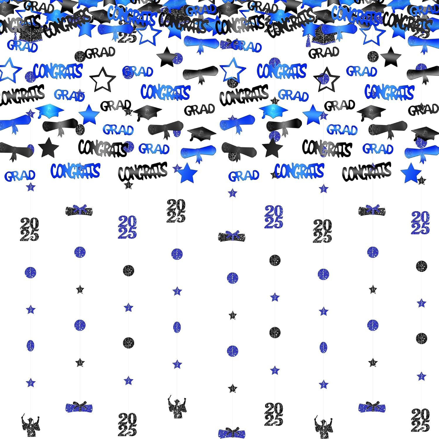 KatchOn, Blue Graduation Confetti 2026 - Pack of 1309 | Glitter Graduation Cap Garland | 2026 Blue Confetti for Graduation Decorations 2026 | Class of 2026 Decorations | Graduation Decor Class of 2026