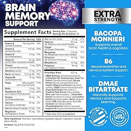 Brain Memory Supplement Pills - 3X Strength Nootropics for Concentration, Clarity & Focus Support - Brain Health Cognitive Vitamins with Bacopa, Phosphatidylserine & DMAE, Brain Booster - 180 Capsules