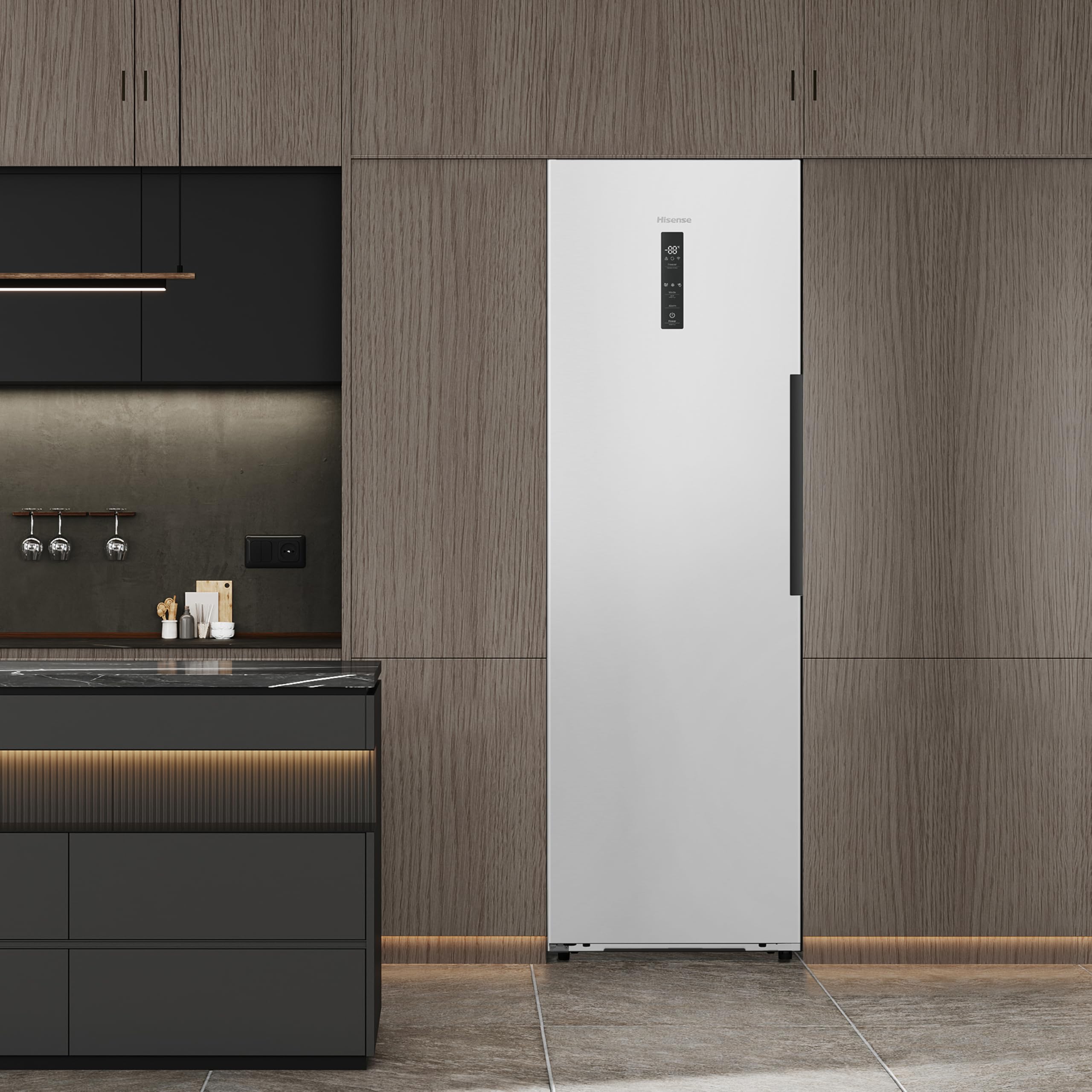 Hisense FT3K310SEWE Congelador, 1 Puerta De Libre Instalación Kitchen Fit, Class E, 312 L, Alto 185.6 cm x Ancho 59.5 cm, Color Blanco, Ventilación Inferior, Apertura de Puerta 90 Grados