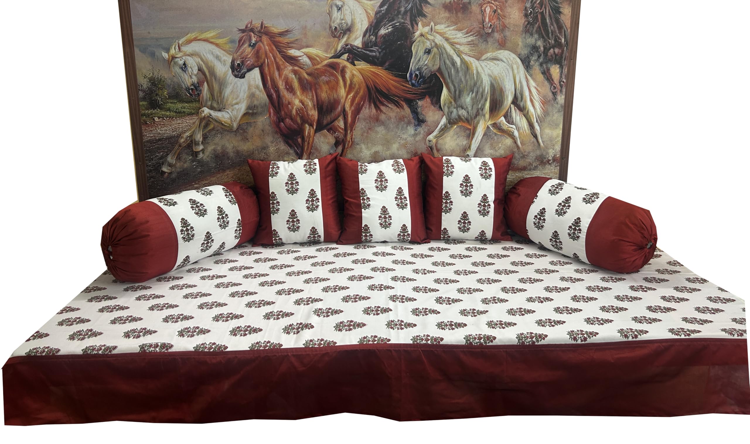 PINK PARROT Artsilk Jaipur Block Print 180 TC 100% Diwan Set Covers 6 Pieces Designer Printed Standard Diwan Set (1 Single Bedsheet, 2 Bolster Covers, 3 Cushion Covers) D-dd7-image-21