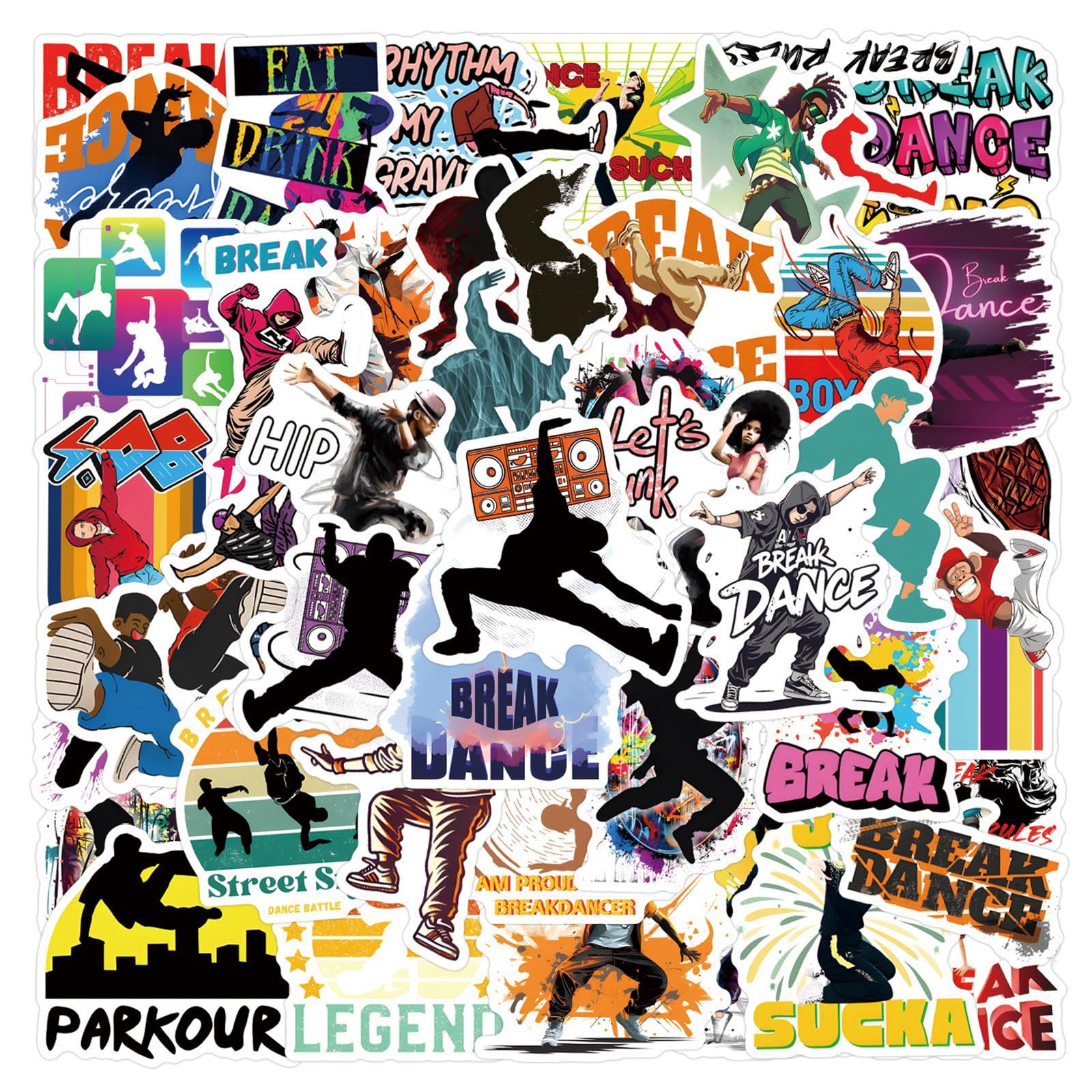 55 Pcs Breakdancer Stickers for Children Teens Girls Boys,Nordic Style Breakdancing Stickers for Bicycle,Skateboard,Laptop Water Bottles,Computer,Waterproof Vinyl for Wall,Graffiti Stickers