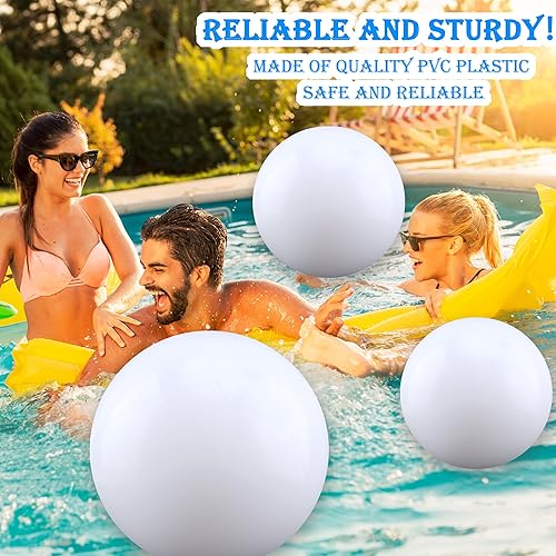 Miniatura 3 de Octaday Paquete de 16 bolas de playa inflables de 24 pulgadas y 16 pulgadas, color blanco sólido, bolas de playa grandes inflables grandes para