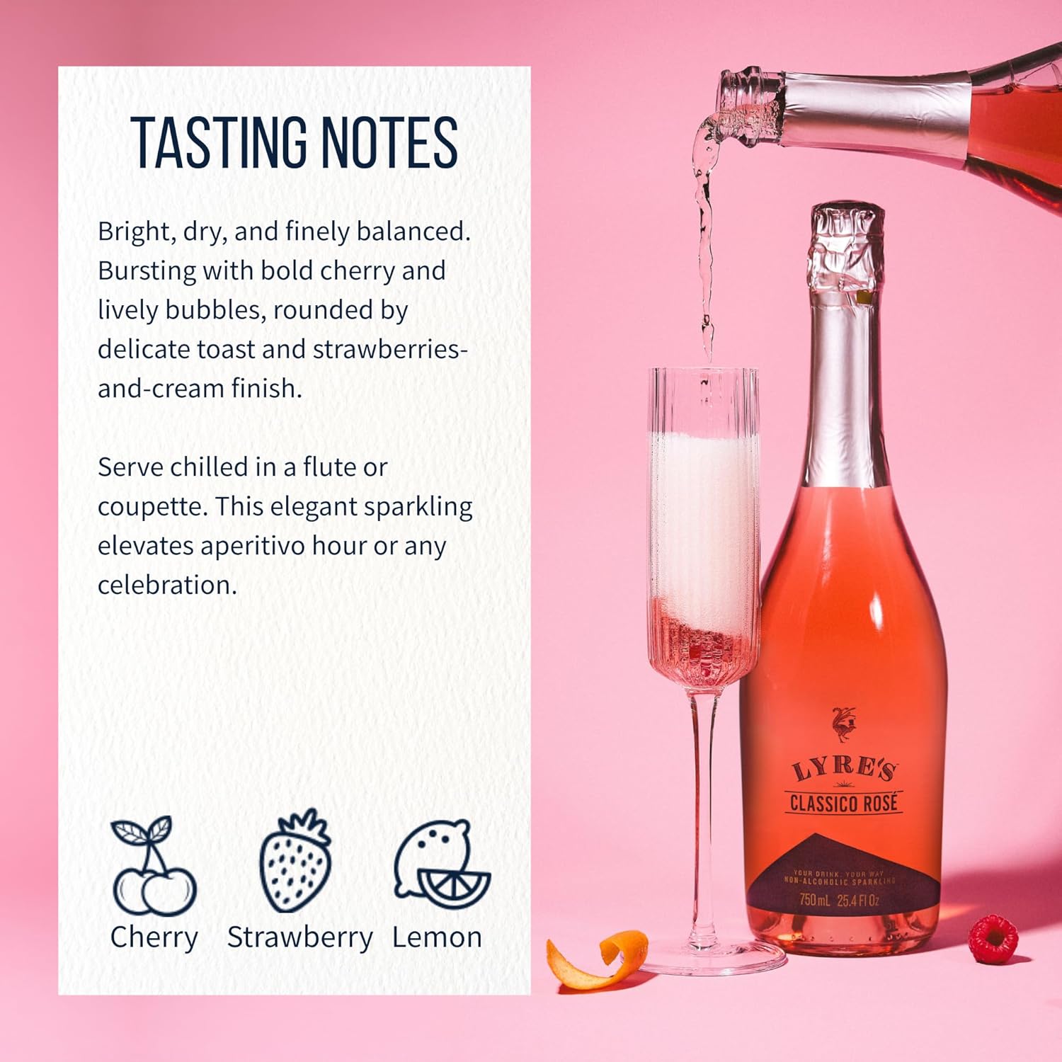 Lyre's Non Alcoholic Classico Rosé Sparkling, Alcohol Free Pink Sparkling, Award-Winning, Vegan Friendly, Low Sugar, 45 Calories per Serve (25.4 Fl Oz)