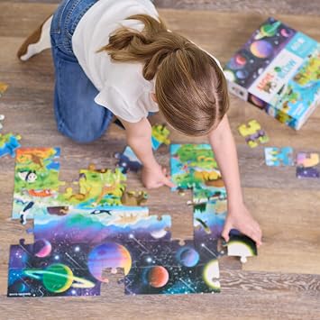 Crocodile Creek Above + Below 60-Piece Jigsaw Floor Puzzle - Fun Floor Puzzles for Kids Ages 4-8 - Earth & Space - 27 x 20 inches Finished