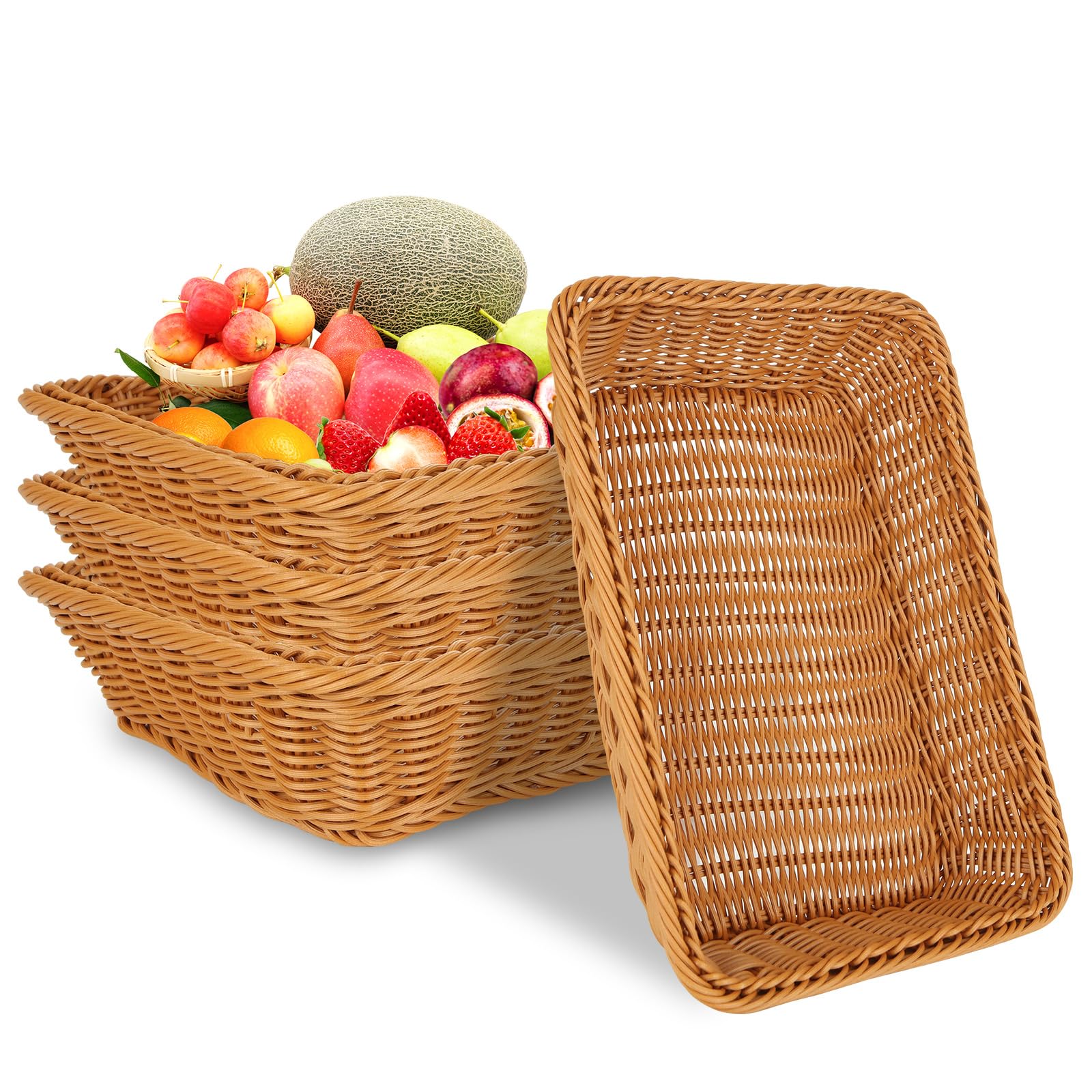 DAJAVE 4 Pack Wicker Bread Baskets for Hamper, Bread Baskets for Table, Large Imitation Rattan Wickers Display Basket for Fruits, Kitchen, Vegetables, Food (34.5x24x7cm)