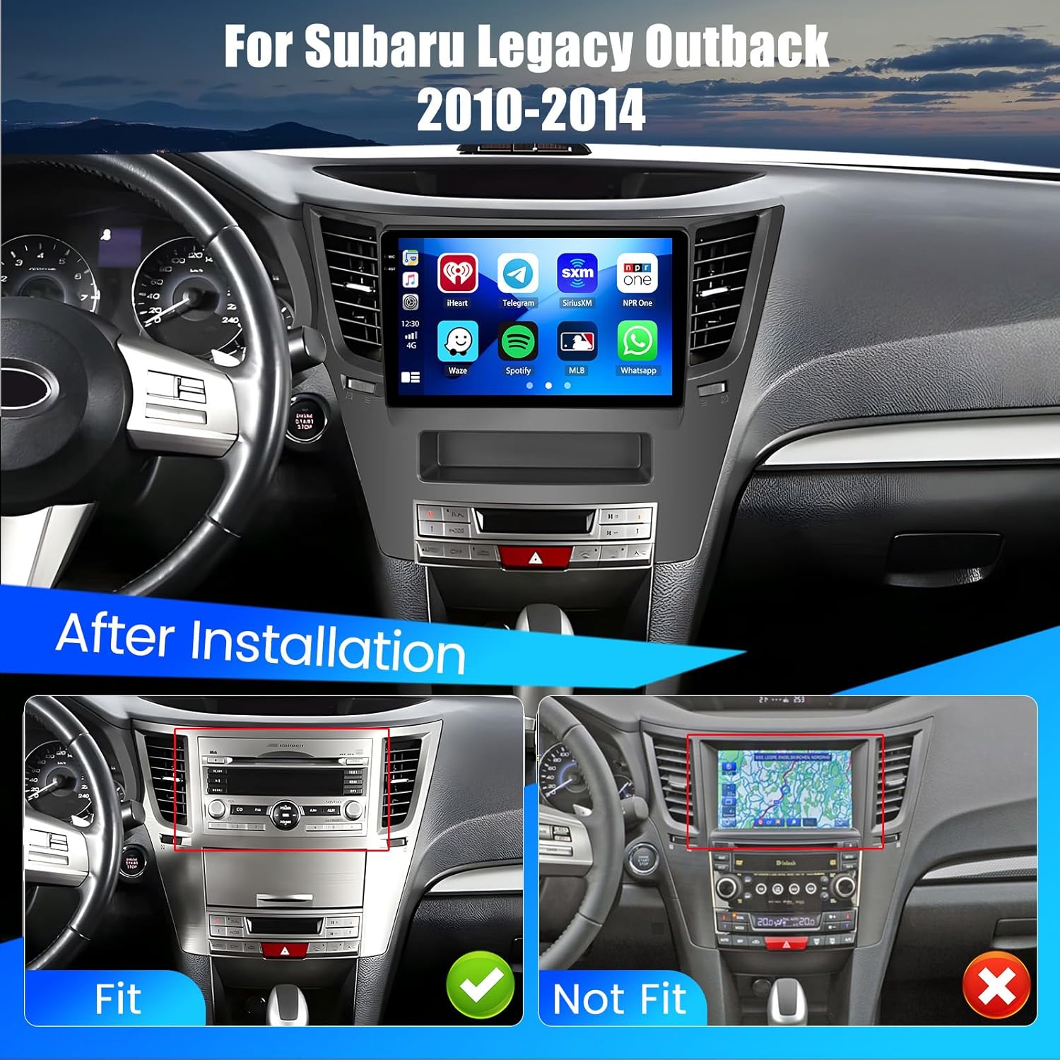 Hikity 4+64G Android 15 Car Stereo for Subaru Legacy/Outback 2010-2014, 9” Touchscreen Radio with CarPlay, Android Auto, Bluetooth, GPS Navigation, WiFi, DSP, FM, RDS + AHD Backup Camera