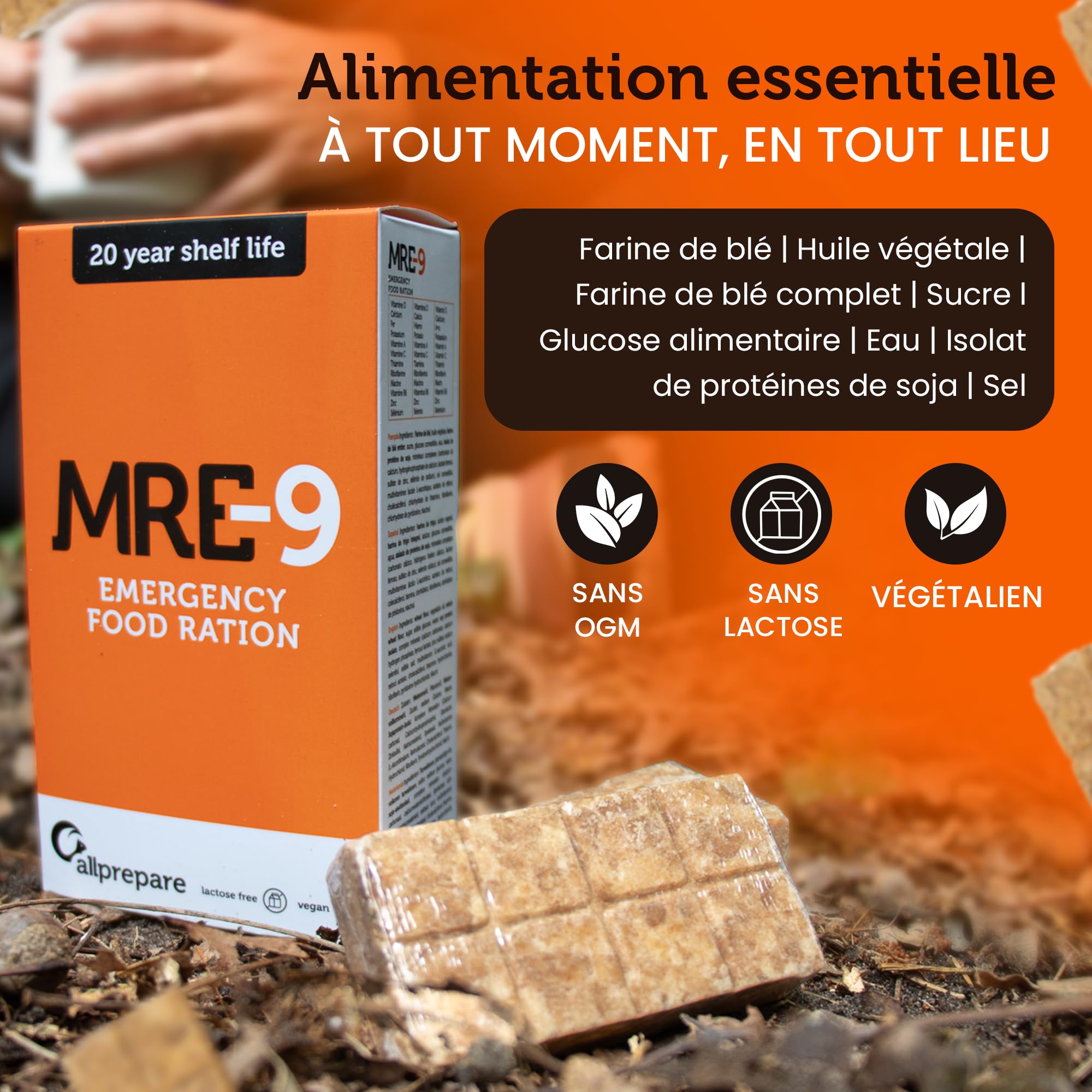 MRE-9 | Ration d'Urgence de 24 Jours | Durée de Conservation de 20 Ans | Vitamines Supplémentaires | 24x500g Alimentation d'Urgence | Végétalien