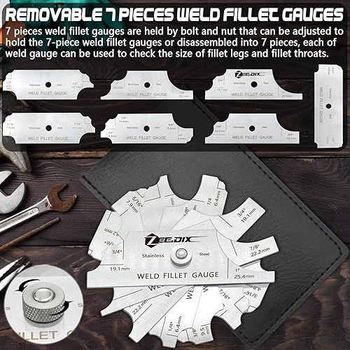 Miniatura 19 de ZeeDix Calibre de espesor de hoja de metal portátil - Herramienta de inspección de tamaño plateado de acero inoxidable Hojas de metal Medidor