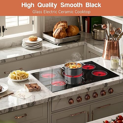 Miniatura 5 de Karinear Estufa eléctrica de 30 pulgadas, estufa eléctrica de 5 quemadores, estufa eléctrica de cerámica de 30 pulgadas, 9 niveles de potencia,