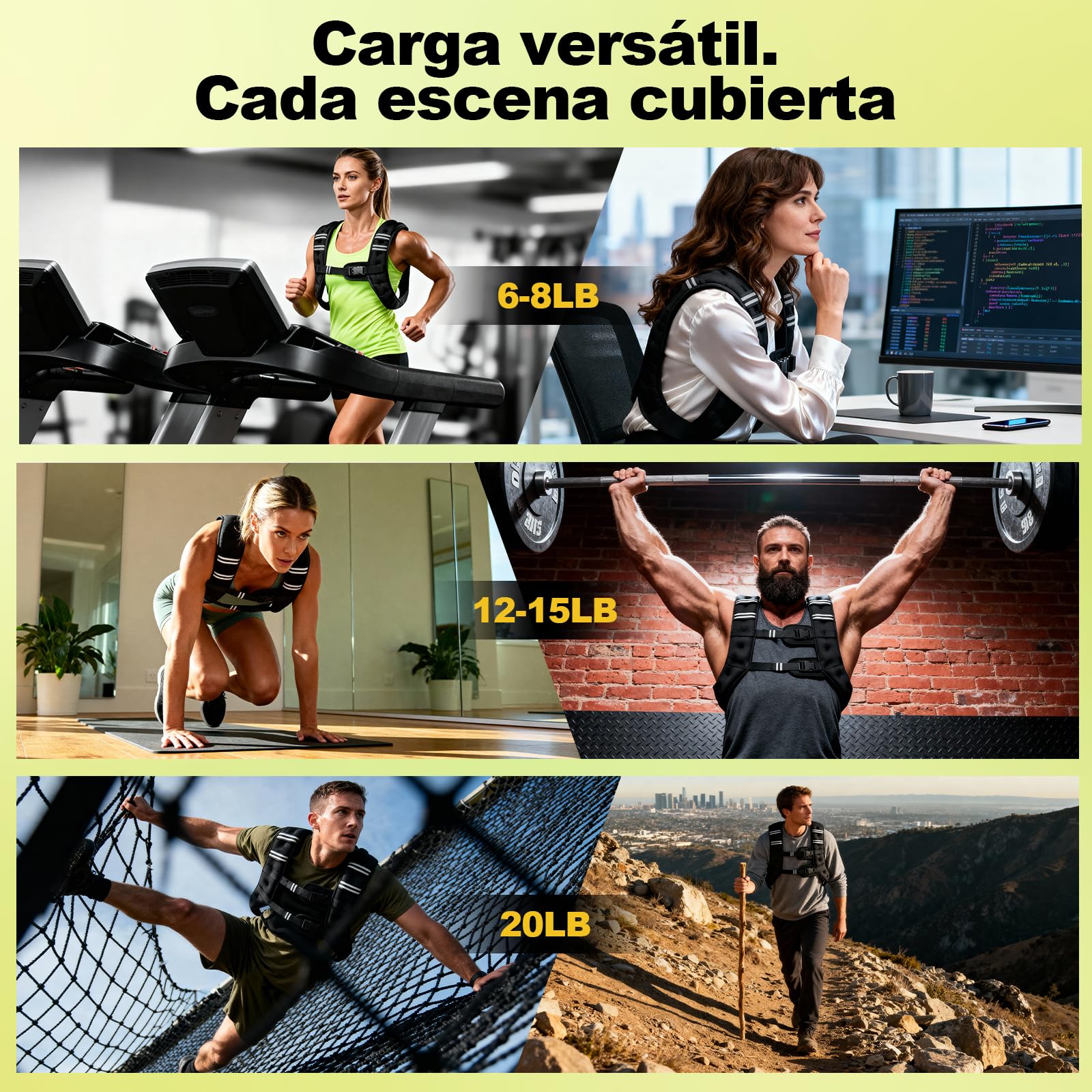 POWER GUIDANCE Chaleco Lastrado 6-20LB Peso Fijo, Neopreno Impermeable, Banda Pecho Ajustable (89-127cm), Bolsillo para CrossFit, Running, Entrenamiento Fuerza