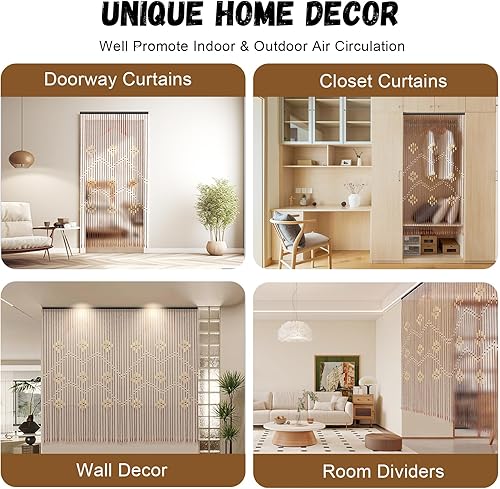 Miniatura 6 de Kaichenyt Cortina de madera natural y cuentas de bambú de 35.44 x 81.89 pulgadas, pantalla de puerta de 31 líneas para dormitorio, porche, sala de
