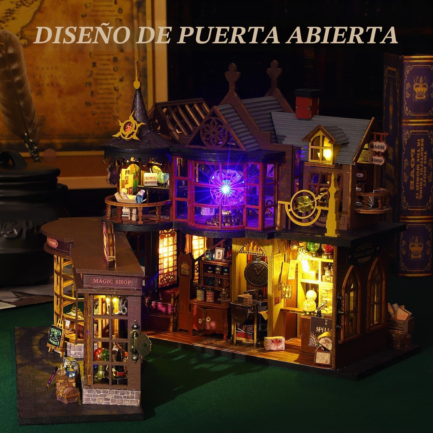 Mostop Kit de casa de muñecas en miniatura, kit de casa de muñecas de madera con luz LED, idea creativa de habitación para niños y adultos, kits de bricolaje (casa del tesoro mágico)