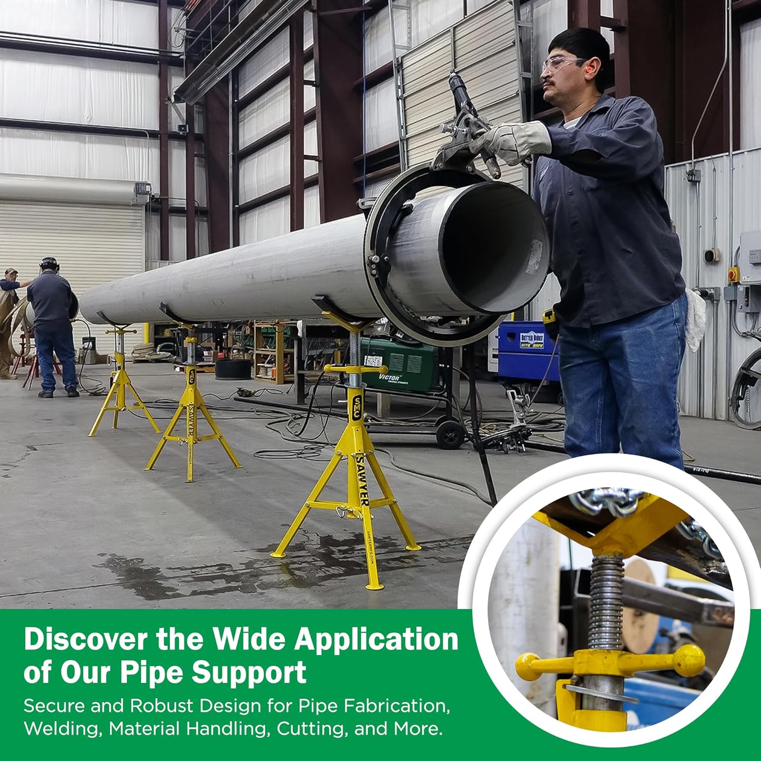 Sawyer Mfg Company - Folding Head Pipe Stand Large, Spacing Metal Wedge Bundle of Welding Accessories for Jack Stands Alignment Clamp Post Roller Small Screw Welder Scaffold Holder Inspection Tools