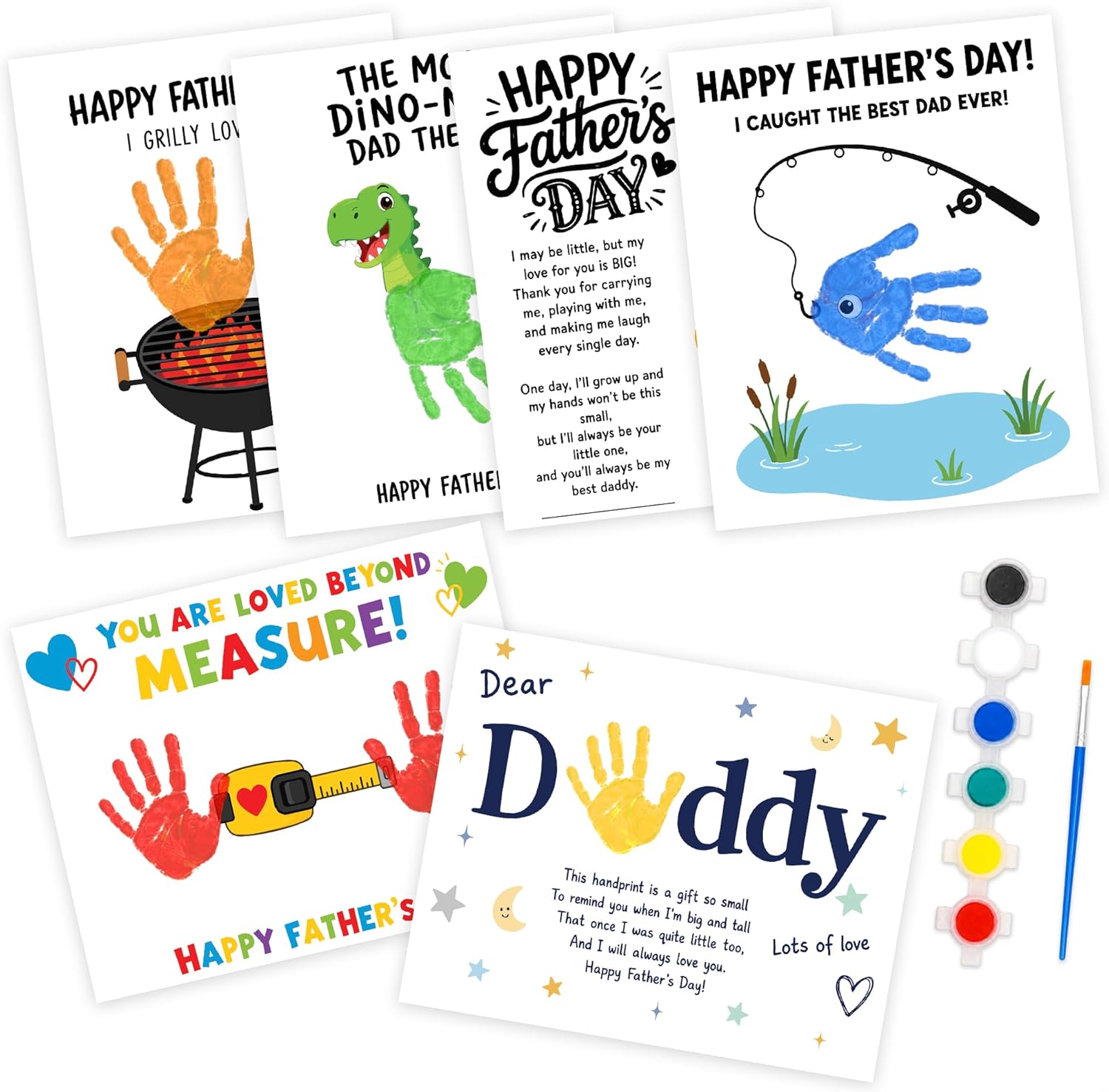 Fathers Day Crafts for Kids, 6 Pack DIY Handprint Cards for Dad, Baby Handprint Keepsake Gift from Daughter Son, Father’s Day Craft Kit for Classroom Activities, Daddy Grandpa Greeting Cards 8"x10"
