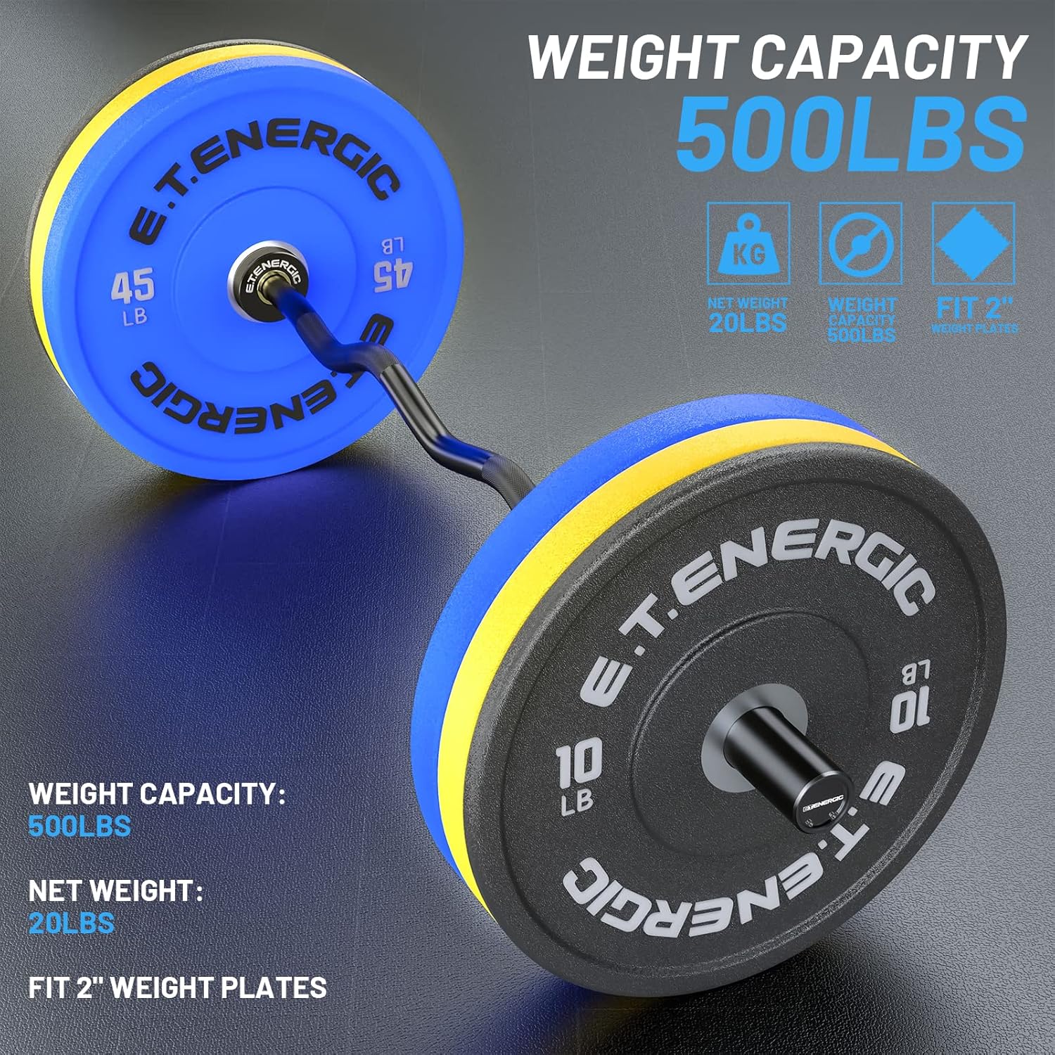 47 Olympic EZ Curl Bar 500-lbs Capacity Steel Barbell Suitable for 2 Weight Plates, 2-Inch Curl Bar for Weight Lifting,Hip Thrusts,Squat,Biceps-Home Gym Weight Bar