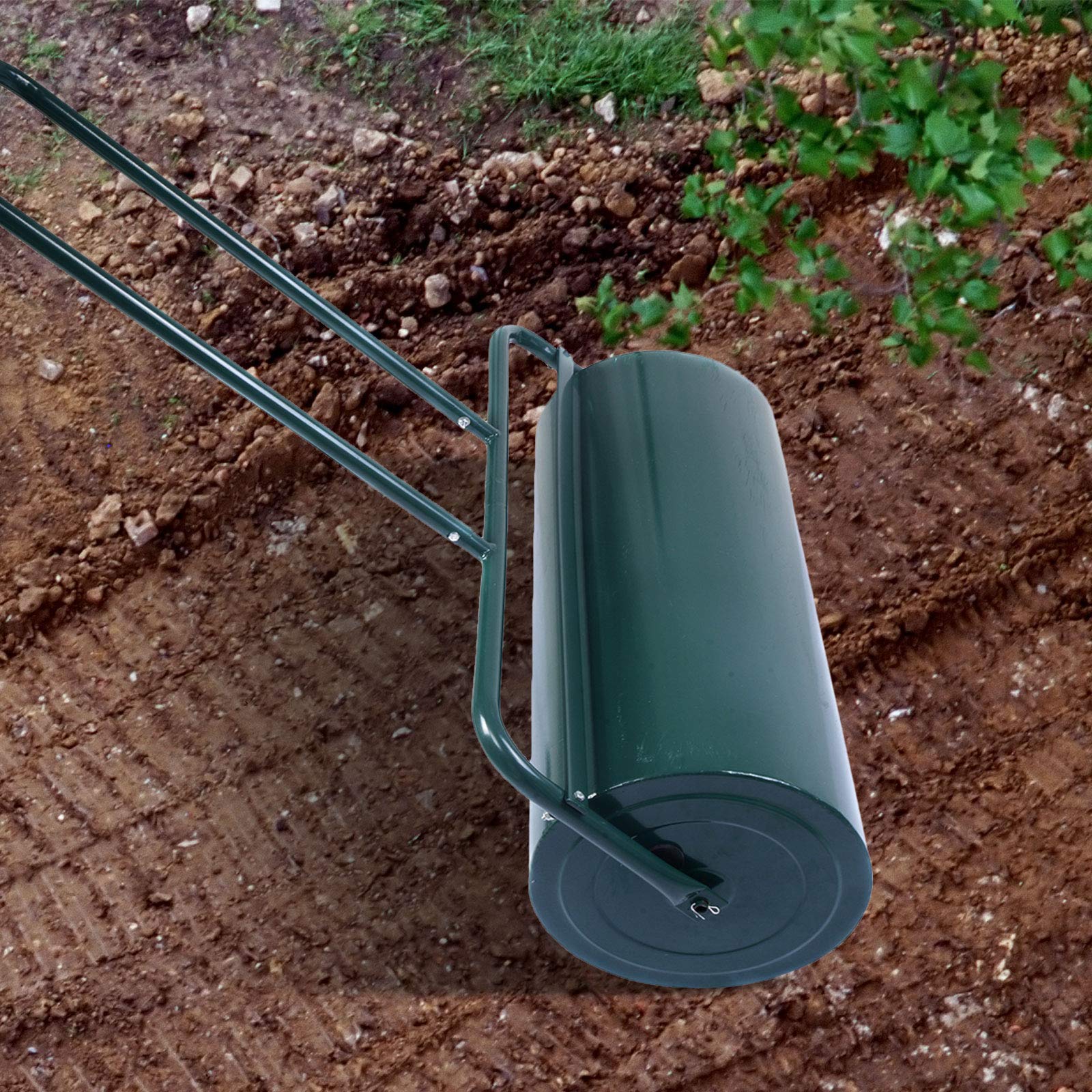 GOPLUS Walec do trawnika, 48 l/63 l, walec ogrodowy napełniany wodą i piaskiem, wałek do trawy z metalu, walec polny do ogrodu i parku (48 l, zielony)