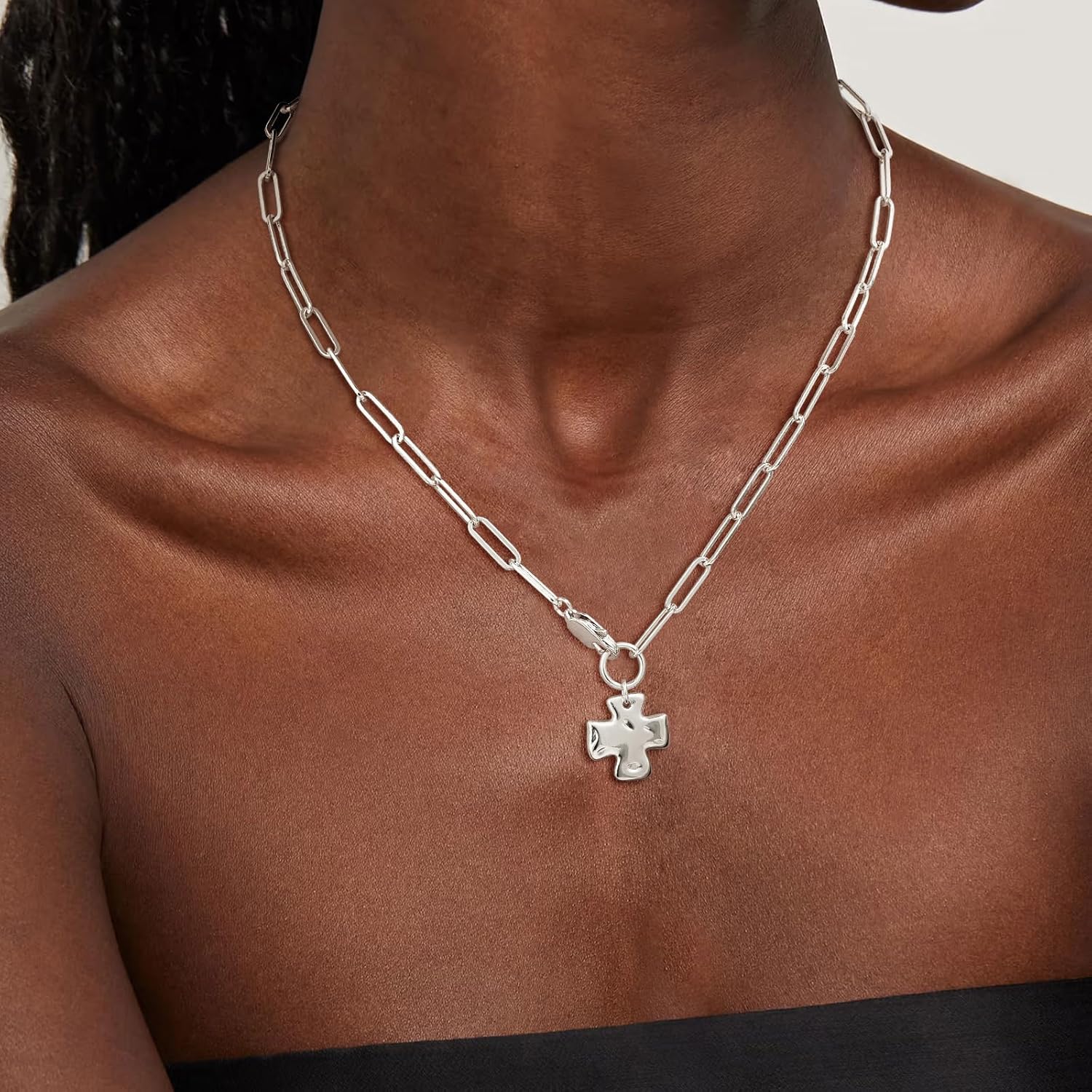 CHESKY Cross Necklace for Women Trendy, Dainty Gold/Silver/Rose Gold Plated Paperclip Statement Necklace for Womens Chunky Big Cross Pendant Necklace Christmas Gold Jewelry for Womens Gifts - Image 3