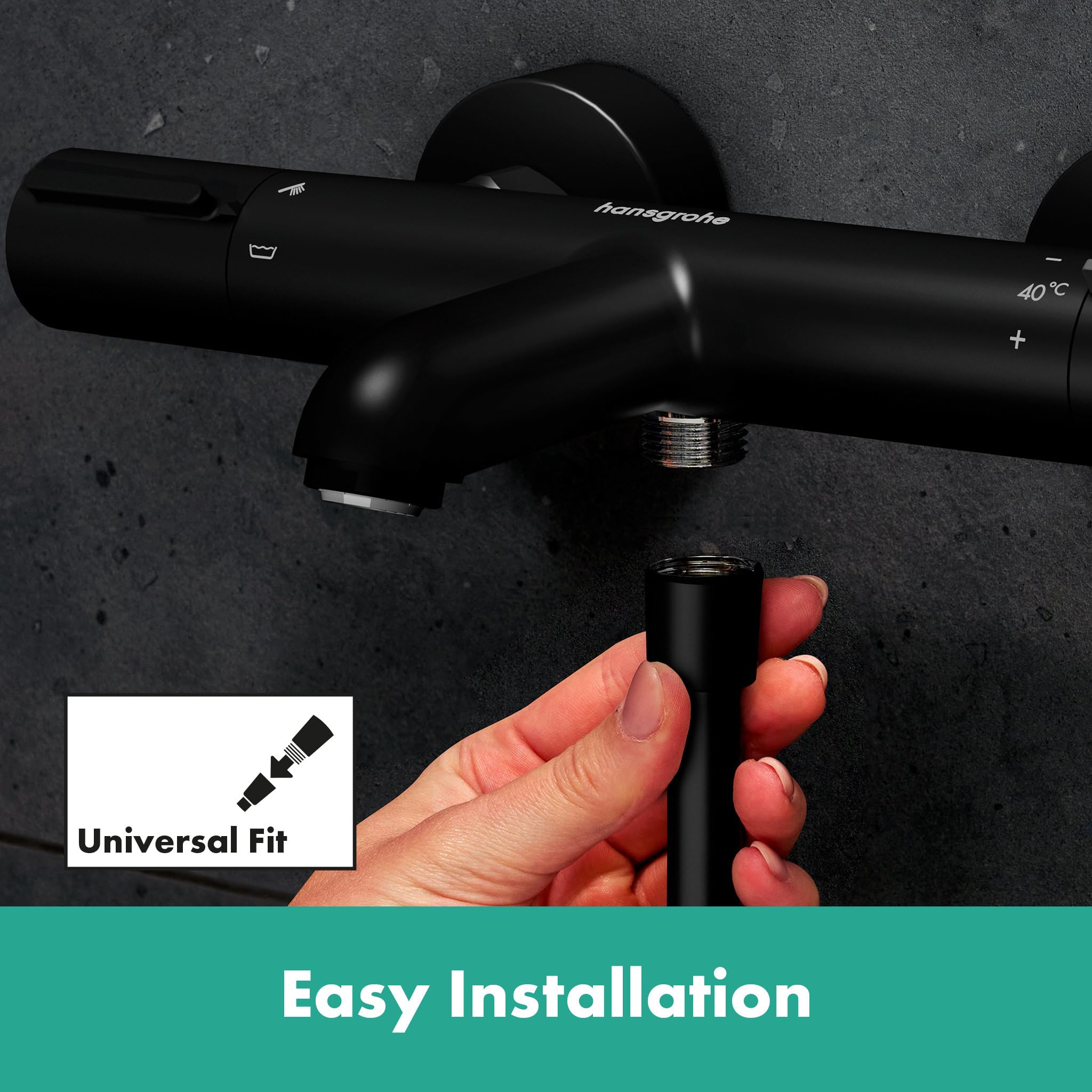 hansgrohe Ecostat Element, termostato para bañera empotrado, grifo bañera con botón de seguridad (SafetyStop) a 40°C, termostato, mezclador para 2 funciones, negro mate, 13347670