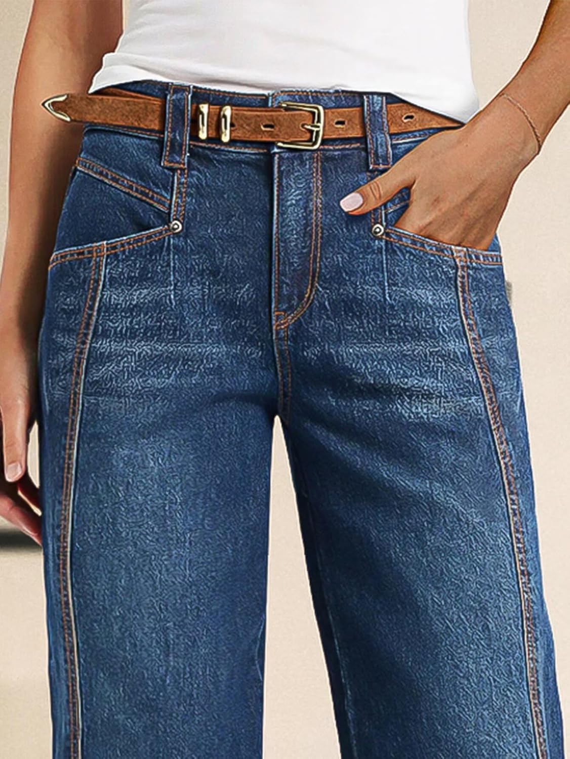 Flamingals Women’s High Rise Wide Leg Crop Jeans Barrel Leg Stretchy Baggy Boyfriend Denim Jeans - Image 4