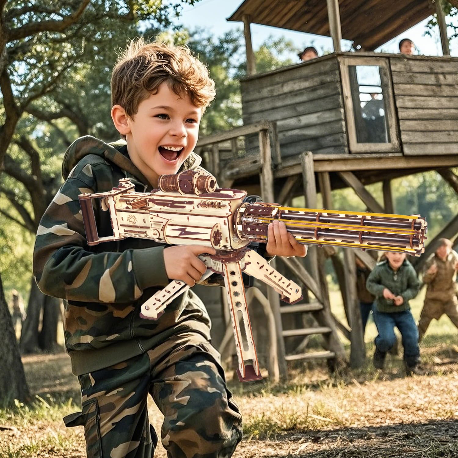 VATOS Wooden Puzzles for Adults 3D Wooden Puzzle Machine Gun Model with Rubber Bands - Image 2