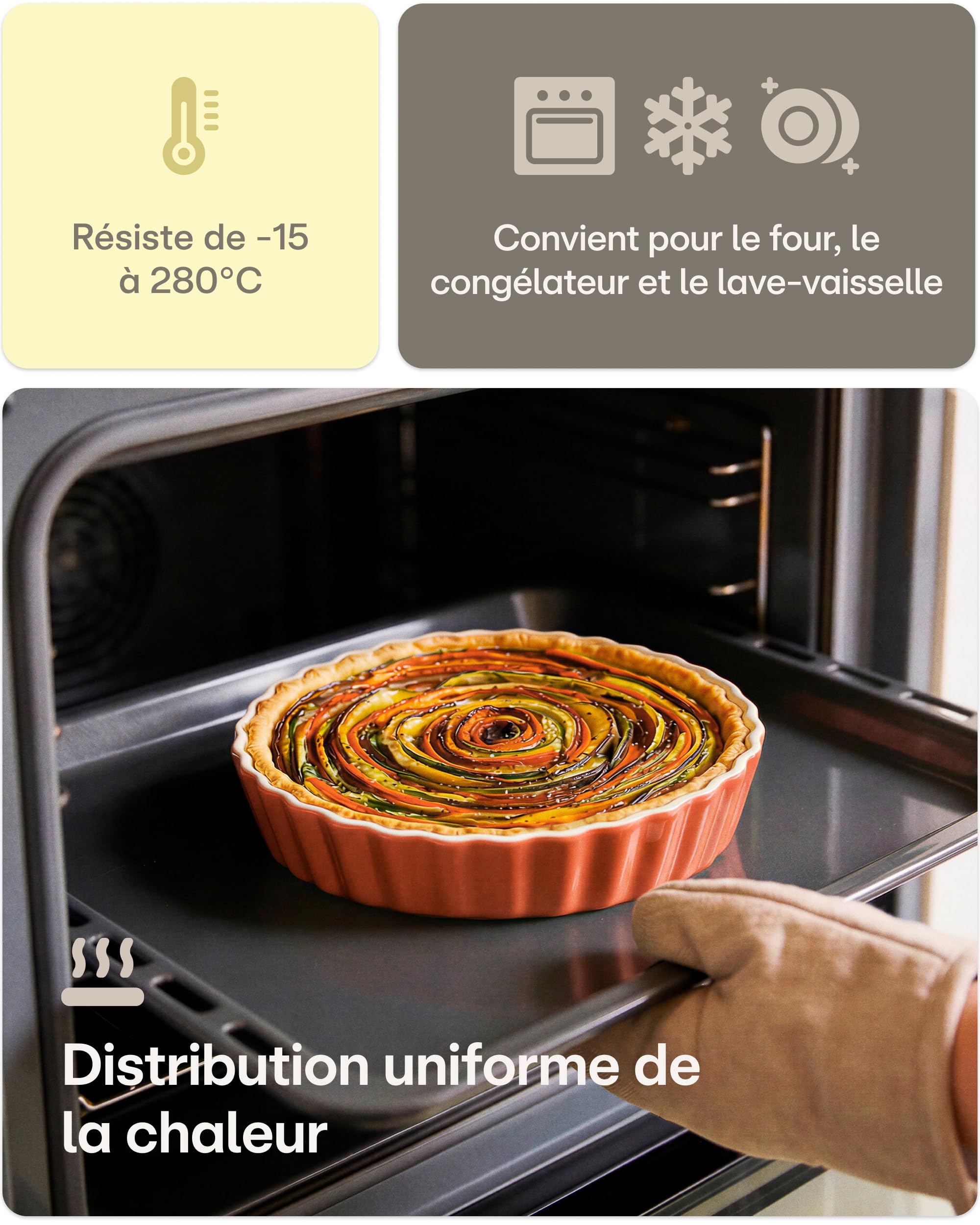 Praknu Plat à Tarte en Céramique - (Ø 28cm Moule à tarte) - Avec Revêtement Anti-adhésif - Plat a tarte facile à nettoyer - Moule a tarte résistant aux coupures (Rouge)