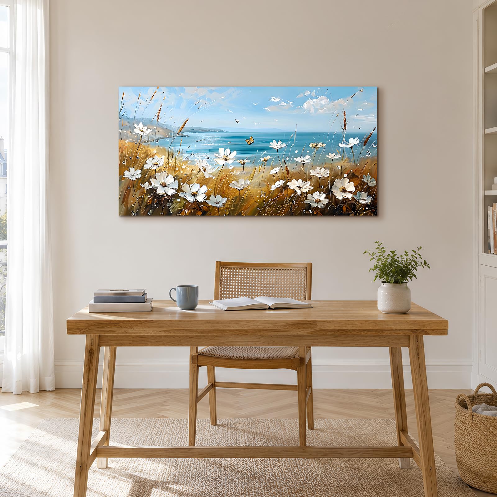 MHARTK66 Tableau Decoration Murale Salon Fleurs Mer Paysage 60x120 cm