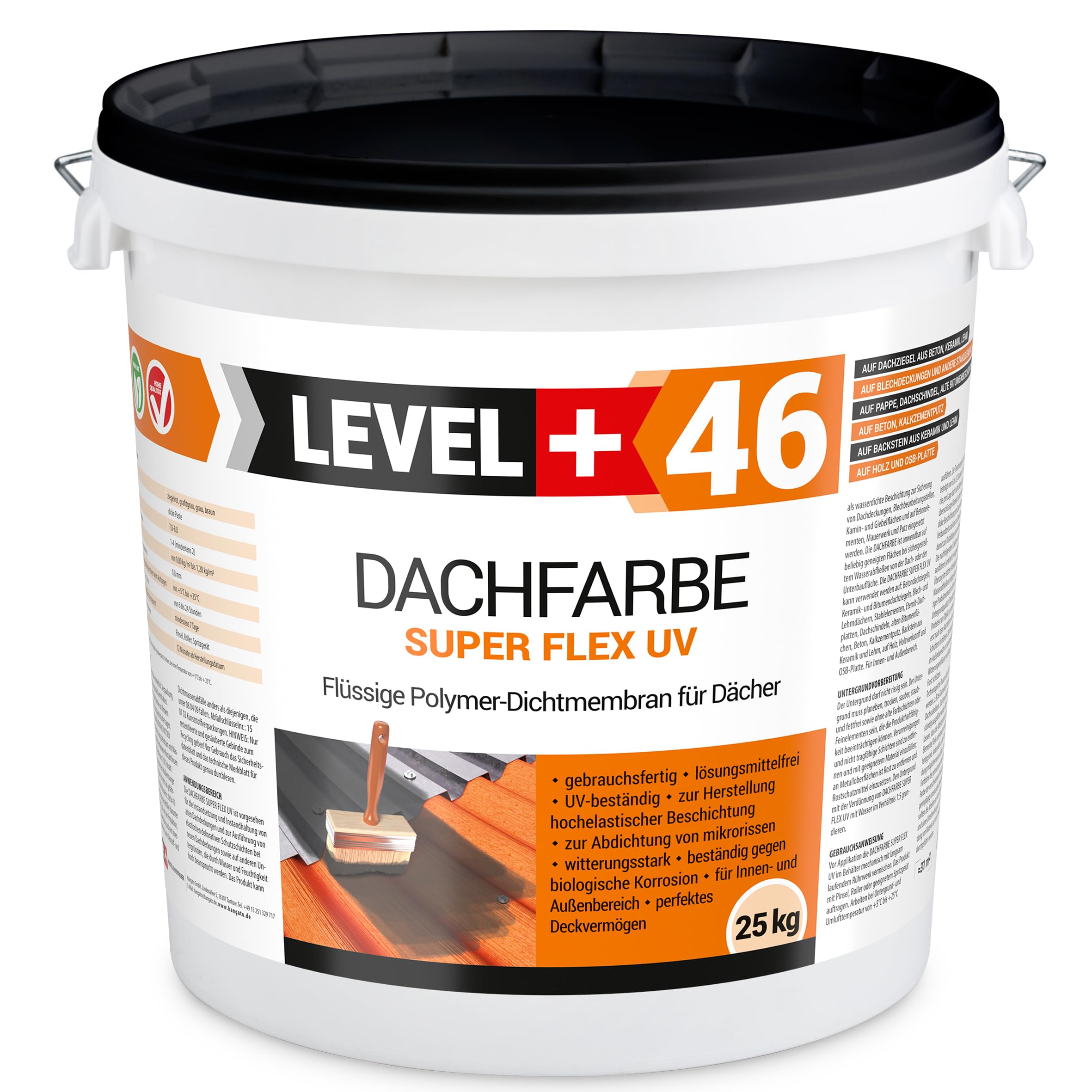 Dachfarbe 25kg Sockelfarbe Dachlack Dachsanierung flexibler Polymermembran hochdeckend wetterbeständig Ziegelrot RM46