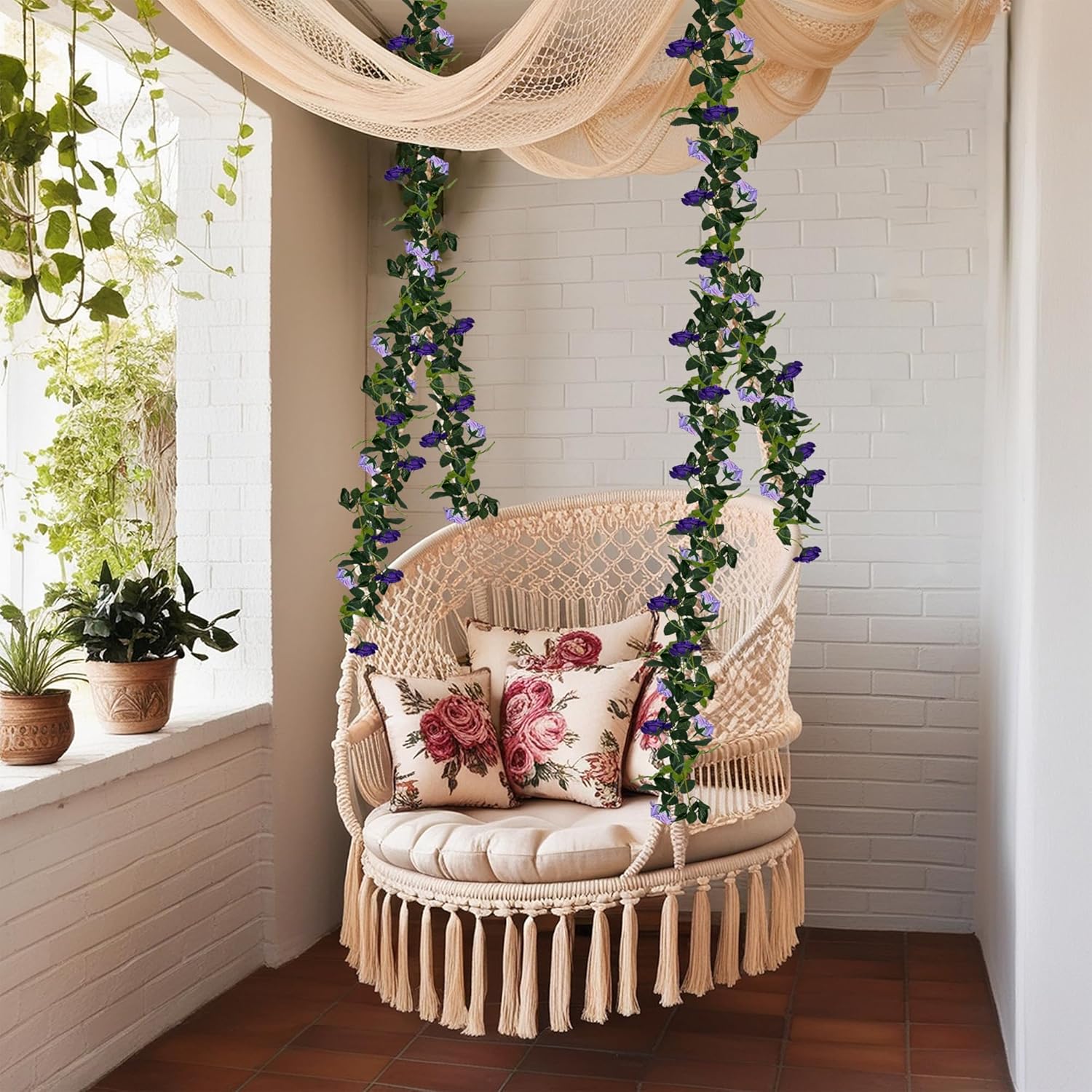 Fake Rose Garland 2 Pack, 15.8FT Artificial Flower Garlands Hanging Rose Vines Silk Flowers for Wedding Backdrop Home Garden Arch Party Decor (Purple) - Image 5