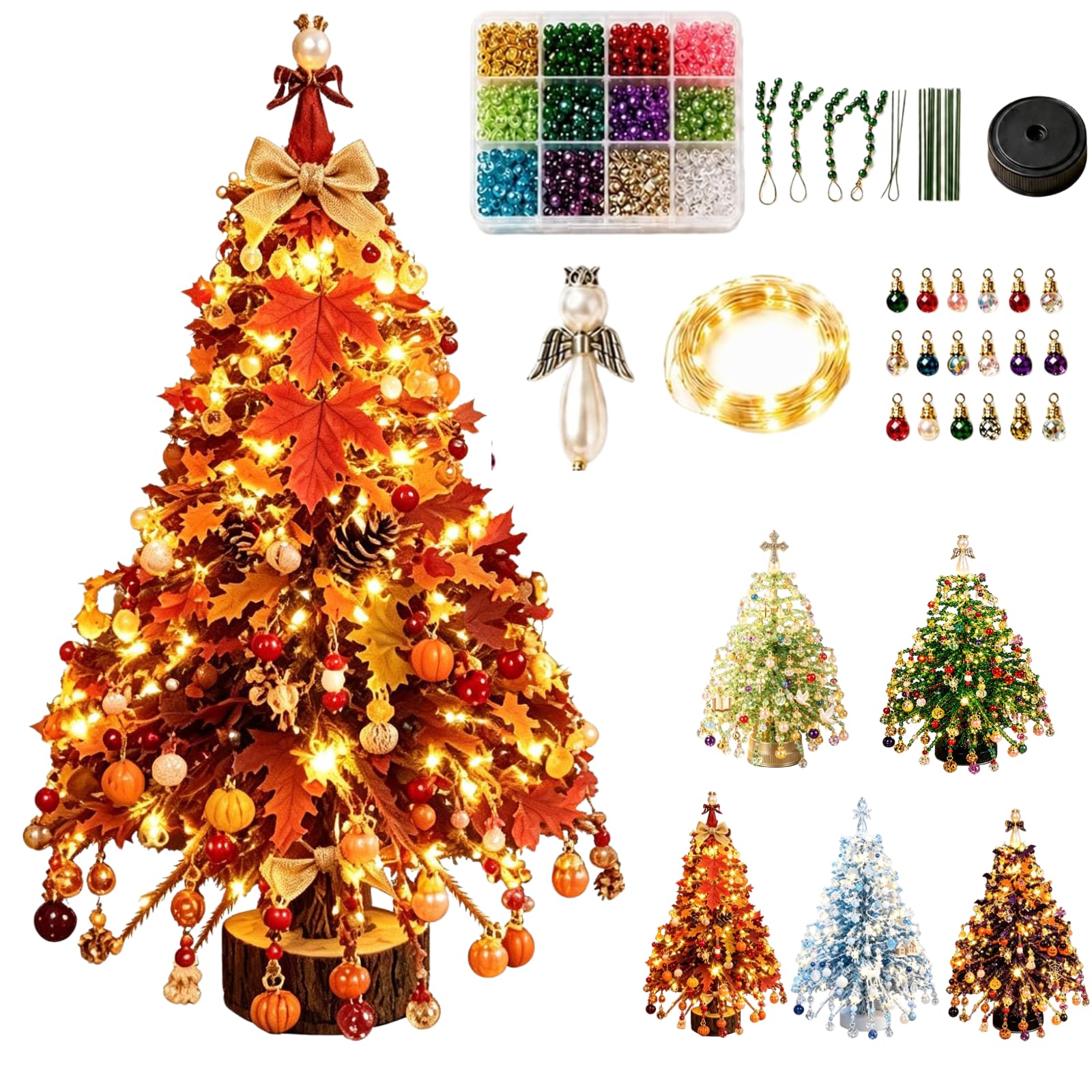 DIY Beaded Christmas Tree Kit, Mini Handmade Xmas Bead Art for Desk