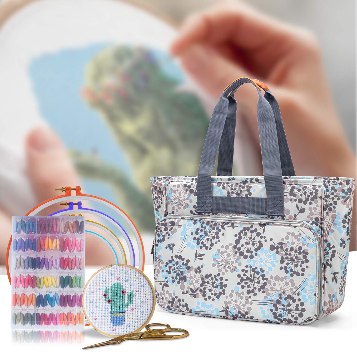 Yarwo Sac pour Broderie Kit, Sac de Transport pour Broderie au Point de Croix, Sac de Rangement pour Cerceaux de Broderie, Fils de Couleur Ou d'autres Accessoires de Broderie, Pissenlit