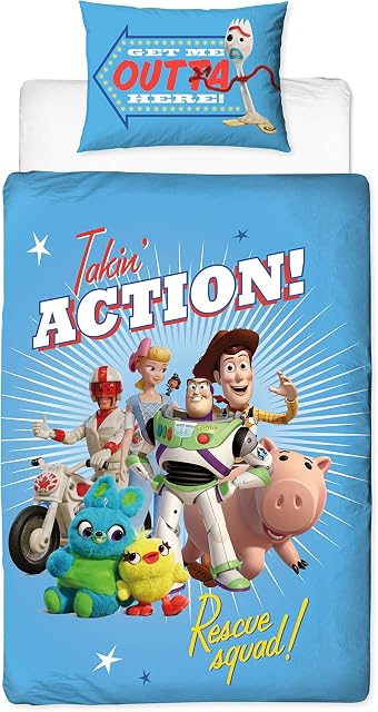 Official Toy Story 4 Single Duvet Cover Rescue Design | Reversible Two Sided Bedding Duvet Cover Featuring Woody & Buzz Lightyear With Matching Pillow Case
