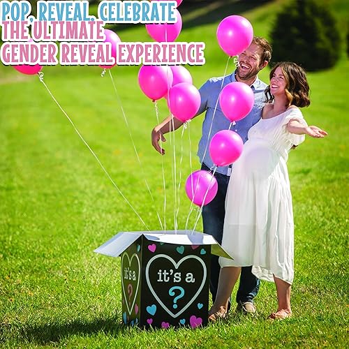 Miniatura 4 de Fun Express Caja de globos de revelación de género para fiesta de baby shower, caja de cartón negra de alta calidad de 24 pulgadas de alto con