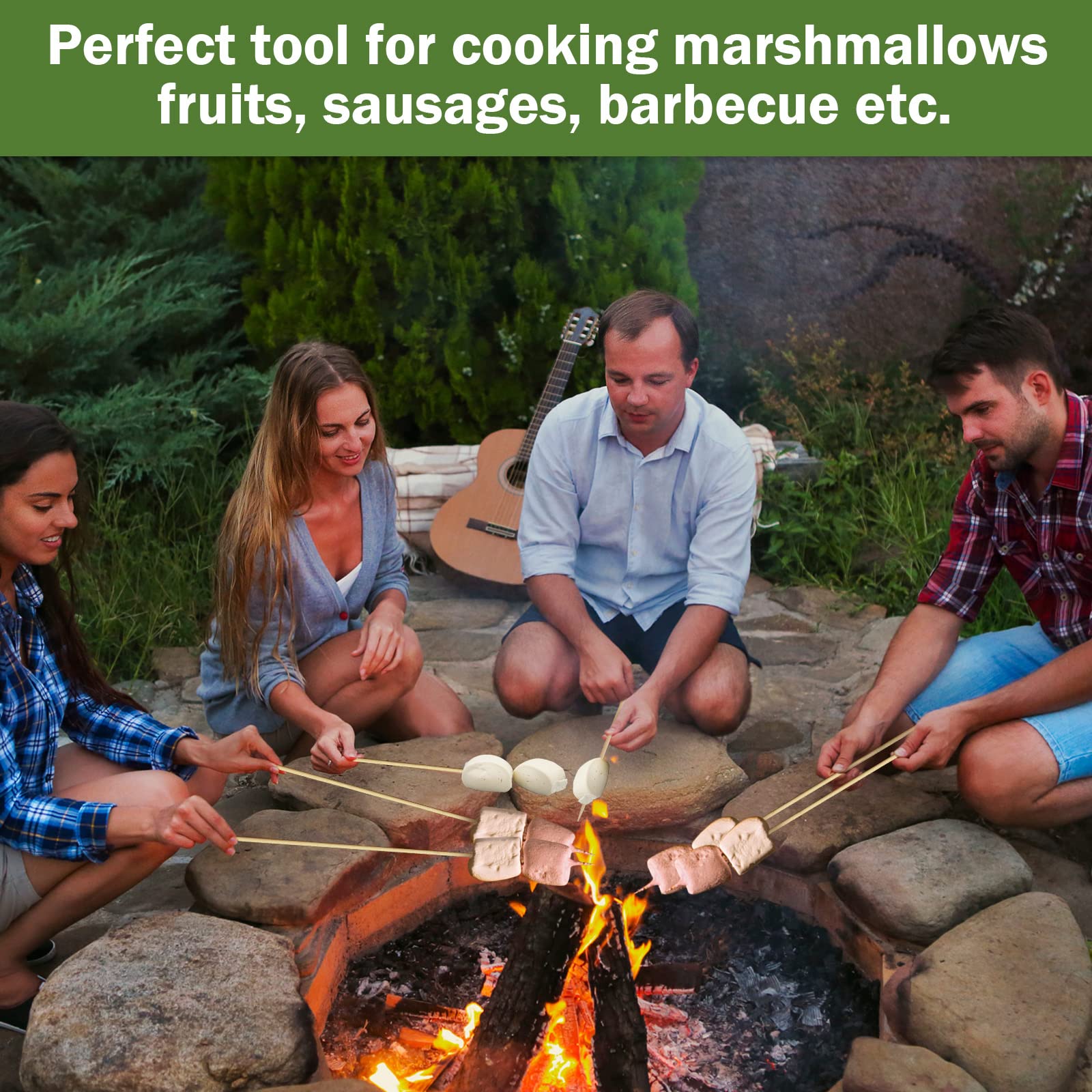 180 Stück Bambus-Marshmallow-Bratstäbchen, große Smores-Spieße, Einwegspieße, 76,2 cm, extra langer Stab, 5 mm dicke Stäbchen für offene Feuerbräter, Grill, Hot Dog Camping Schaschlikwurst