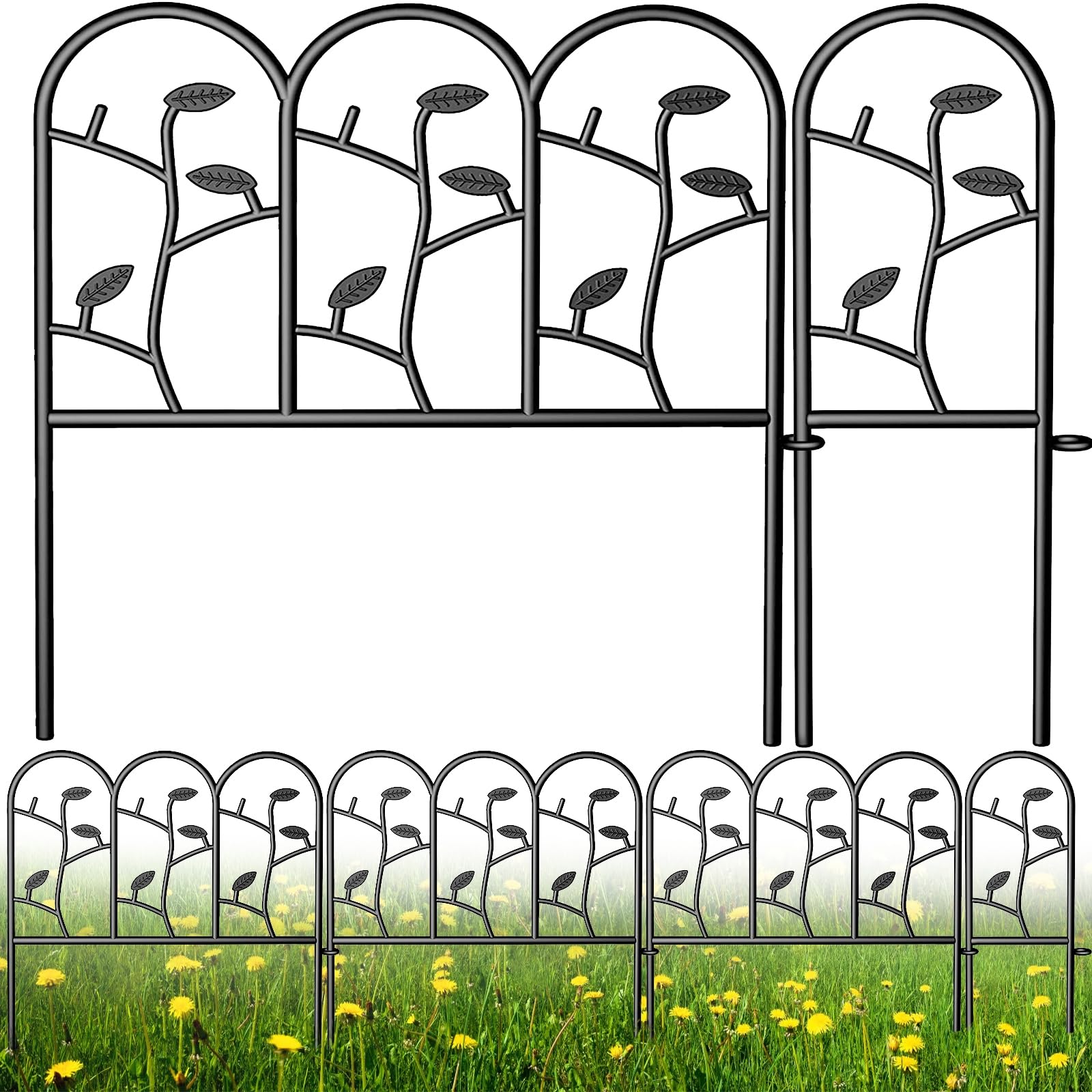 6 Panels 18in(H)×7ft(L) Decorative Garden Fences and Borders for Dogs Rustproof Metal No Dig Fence Panels Garden Edging Border for Animal Barrier Flower Beds Yard Patio