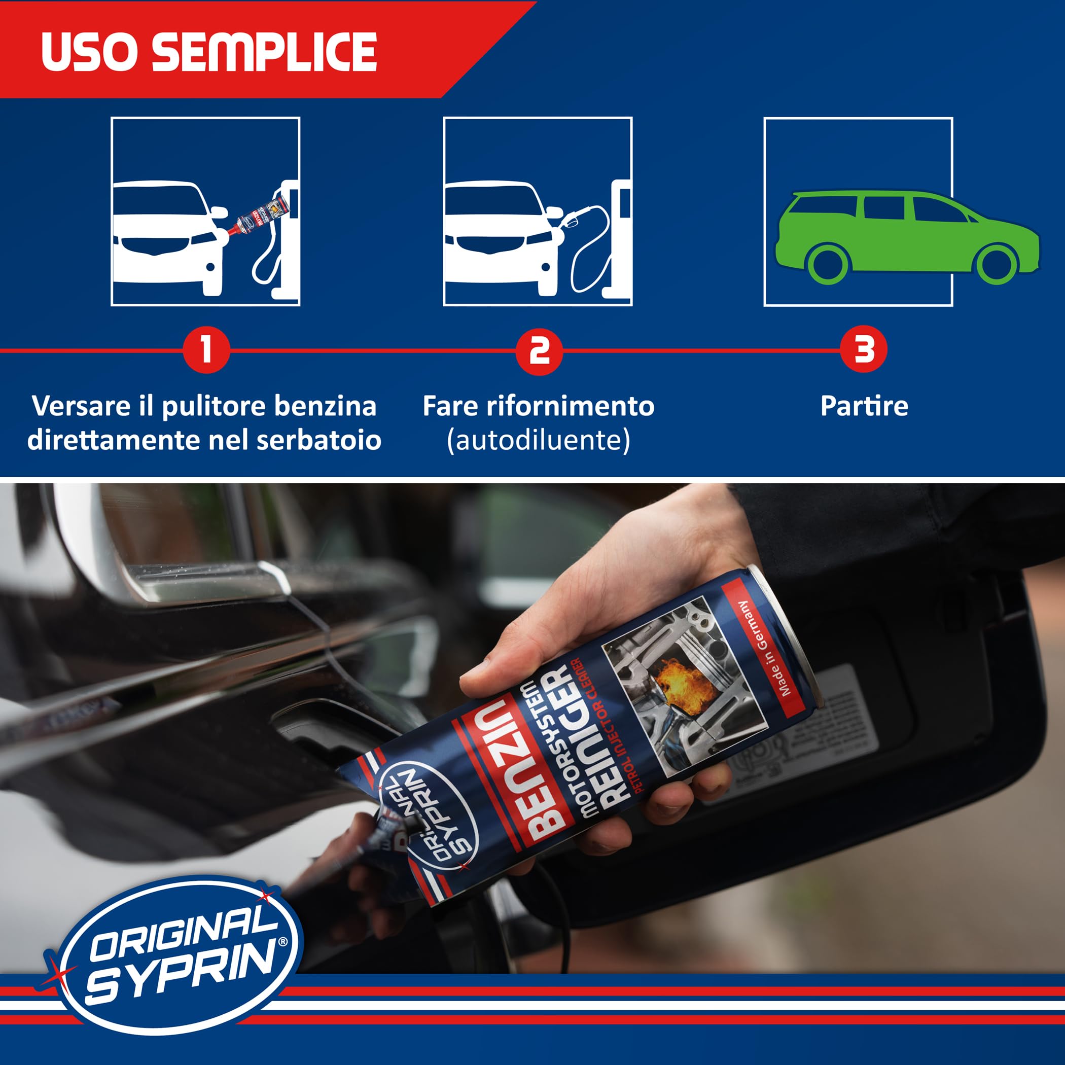 SYPRIN Additivo Detergente Completo per Il Sistema di Alimentazione Iniettori Benzina I Trattamento rigenerante Motori 1x 500ml