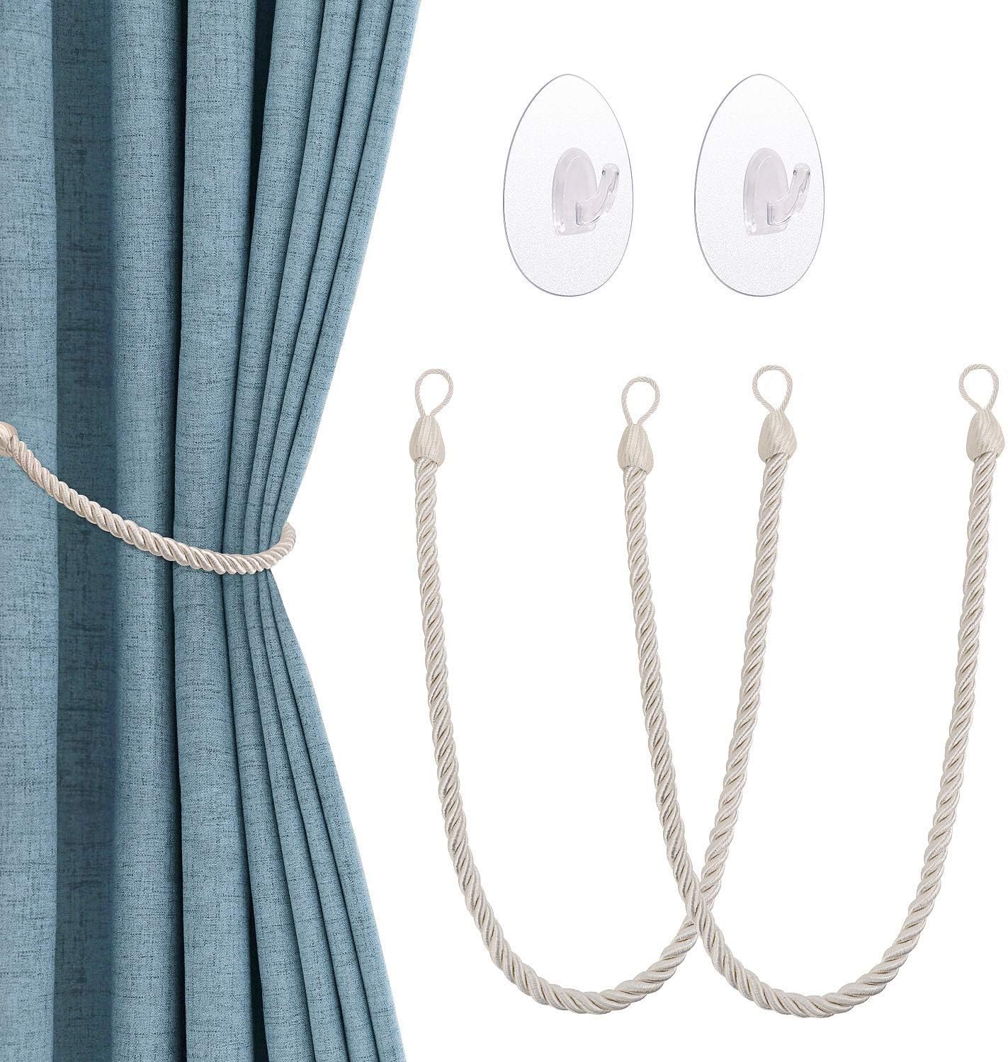 OOTSR Curtain Tiebacks with Transparent SelfAdhesive Hooks, Curtain